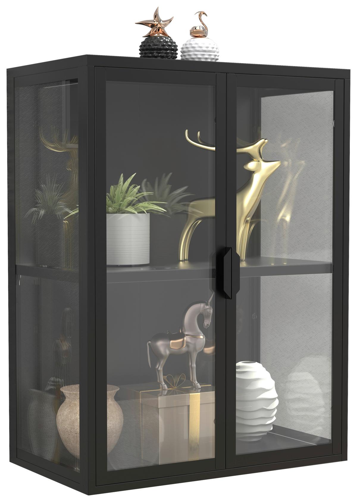 Hängevitrine Flokas Schwarz B: 60 cm - Transparent/Schwarz, Design, Glas/Metall (60/80/35cm) - MID.YOU