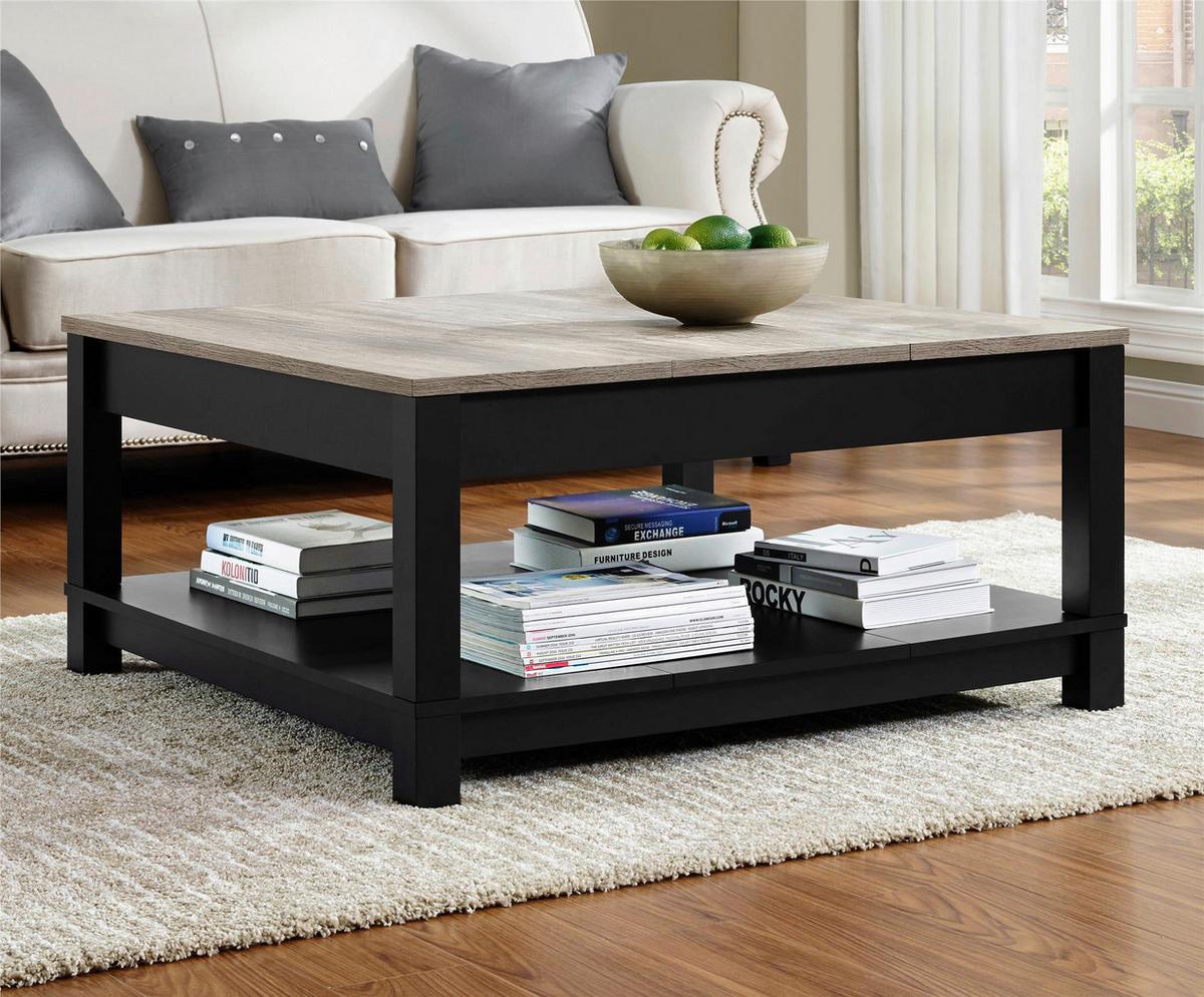 Couchtisch Carver mit Ablagefach Schwarz - Schwarz, Design, Holzwerkstoff/Metall (90/90/44cm) - MID.YOU