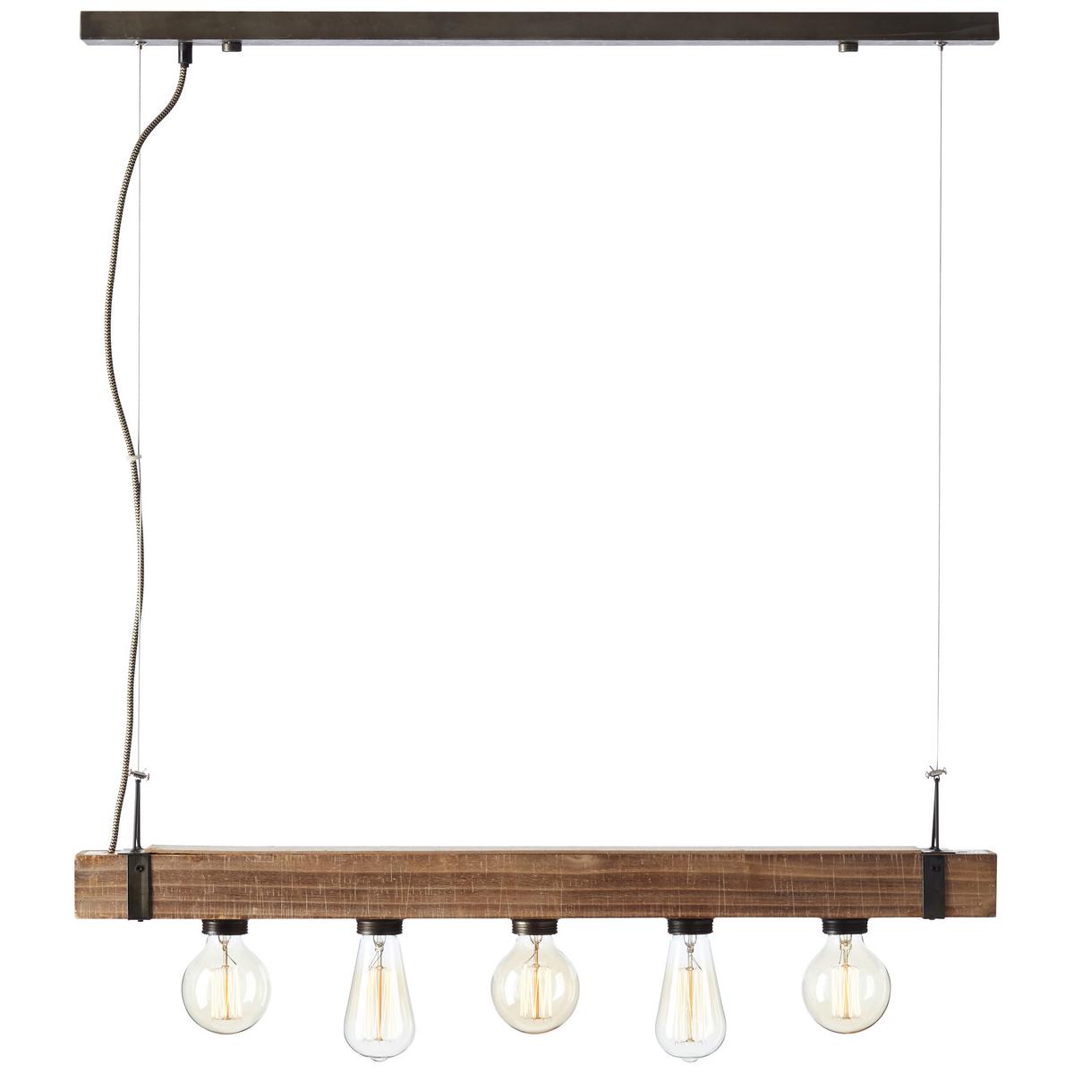 Hängeleuchte Woddhill H: 110cm 5-Flammig, Holz/Metall - Schwarz, Natur, Holz/Metall (80/8/110cm) - Brilliant