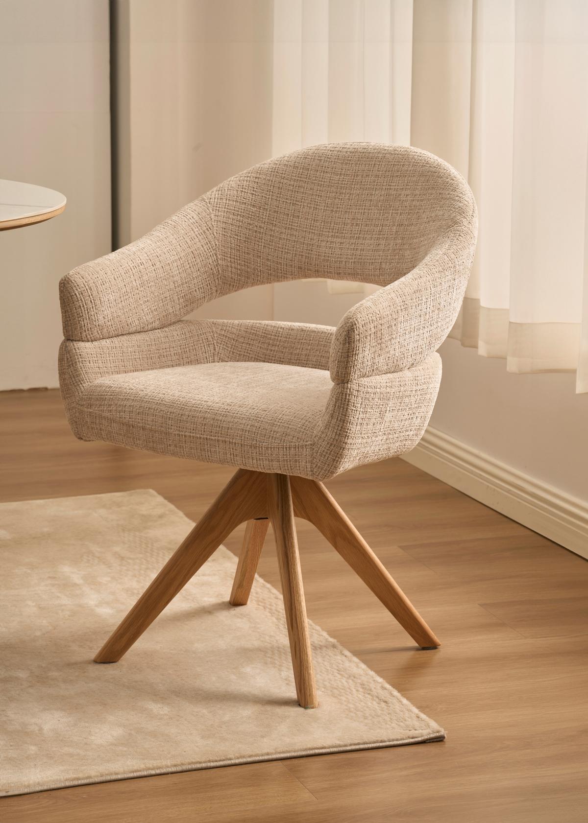 Armlehnstuhl Cleo Beige/Eichefarben B: 58 cm - Eichefarben/Beige, MODERN, Holz/Textil (58/85/62cm) - Livetastic