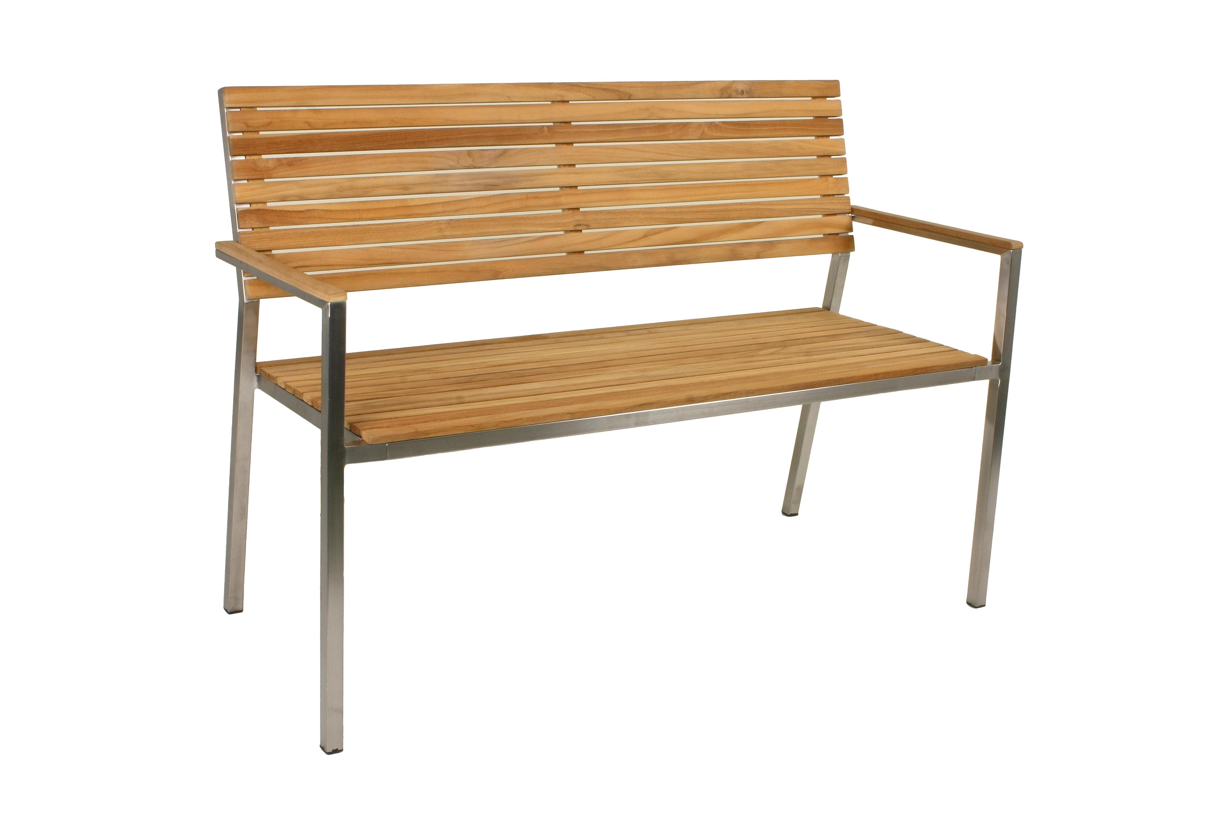 Gartenbank Teakholz Denver 2-Sitzer mit Rückenlehne - Silberfarben/Teakfarben, Basics, Holz/Metall (125/86/55cm) - Gardenson