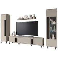 Wohnwand Helsinki 02 Beige/Congo B: 260 cm - Beige/Schwarz, Trend, Glas/Holzwerkstoff (260/159,5/33cm) - P & B