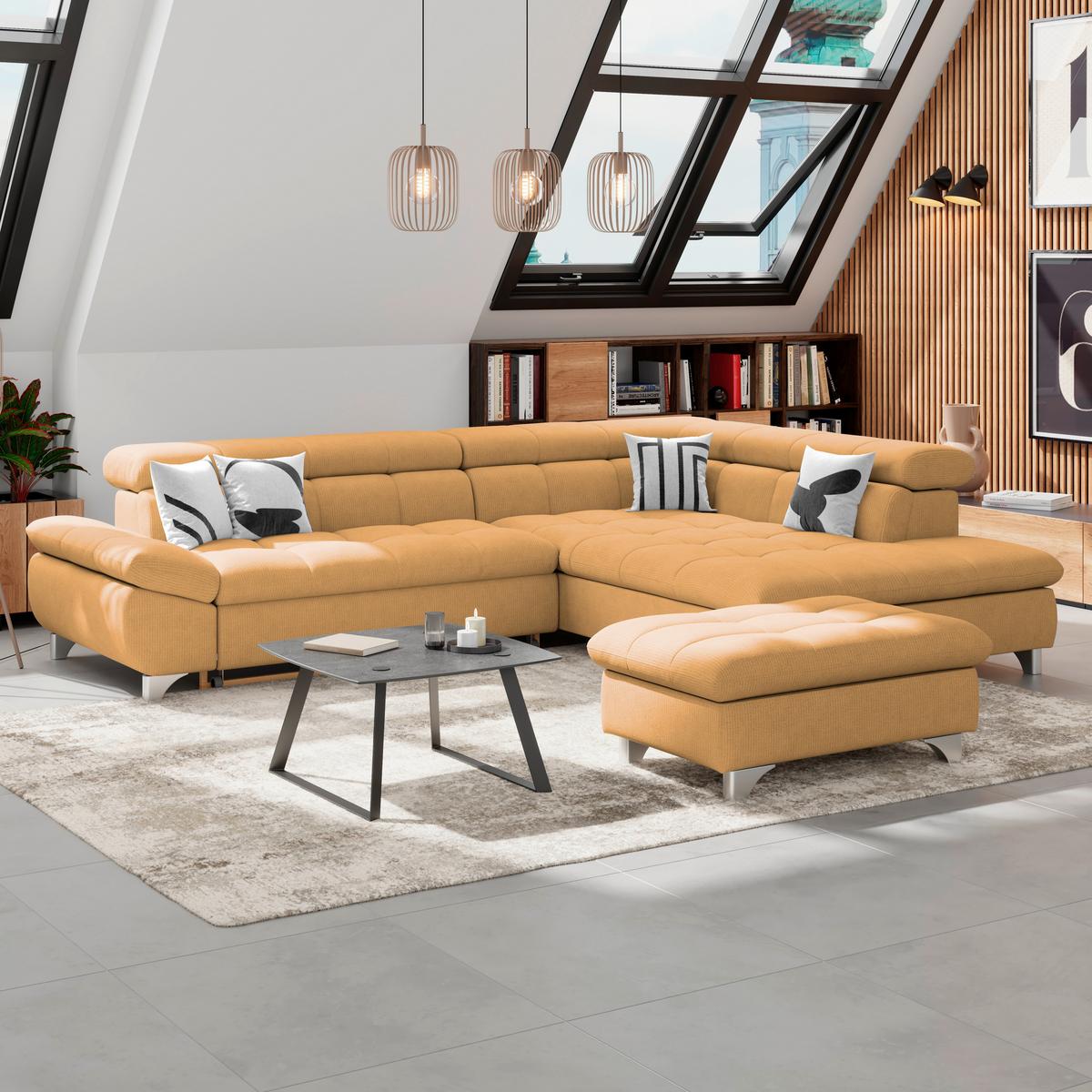 Ecksofa Mit Schlaffunktion Gemini Goldfarben 312x234 Cm - Chromfarben/Goldfarben, KONVENTIONELL, Textil (312/234cm)