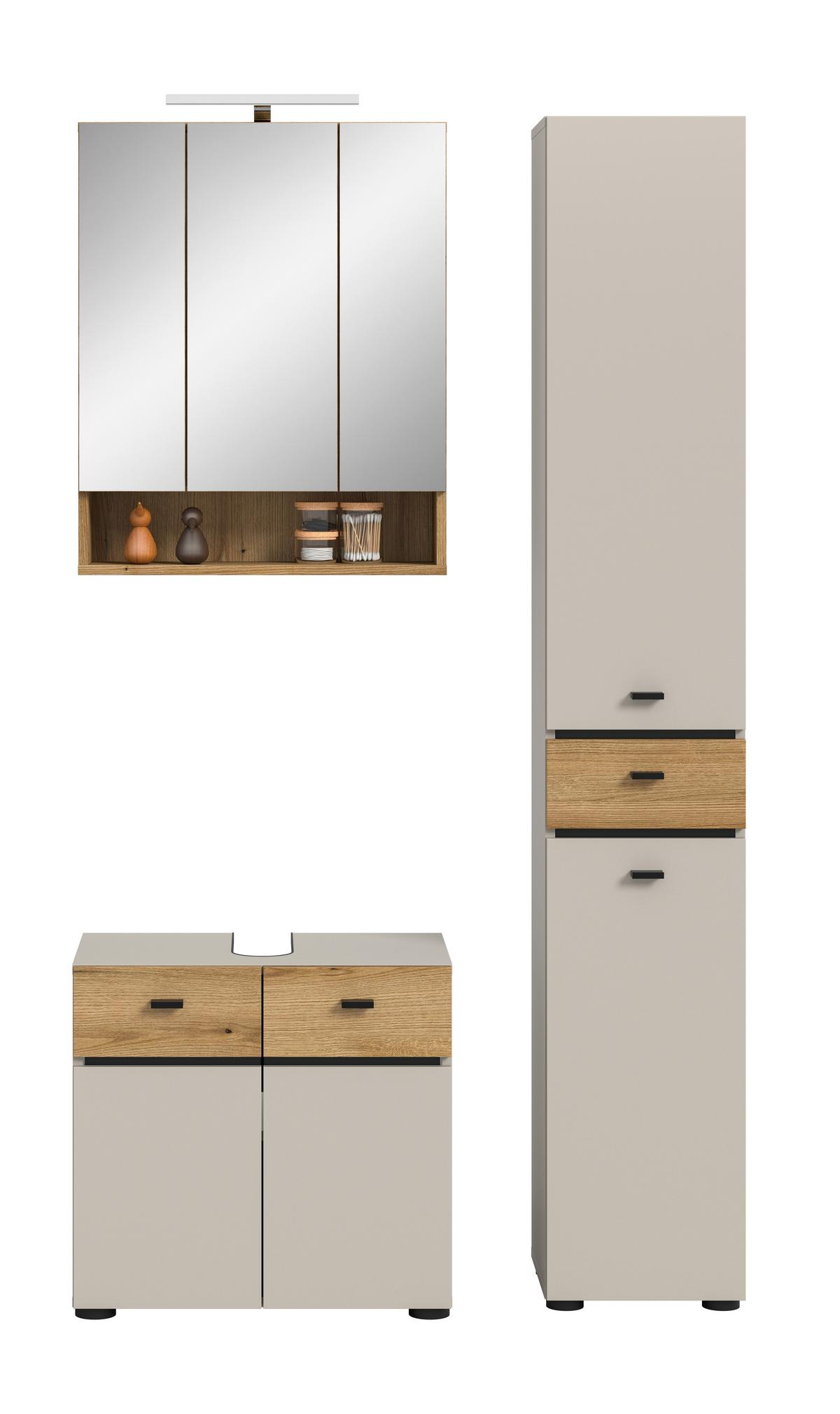 Badezimmer Aqua Kaschmir/Eichefarben B: 92cm - Kaschmir/Eichefarben, Trend, Glas/Holzwerkstoff (92cm) - MID.YOU
