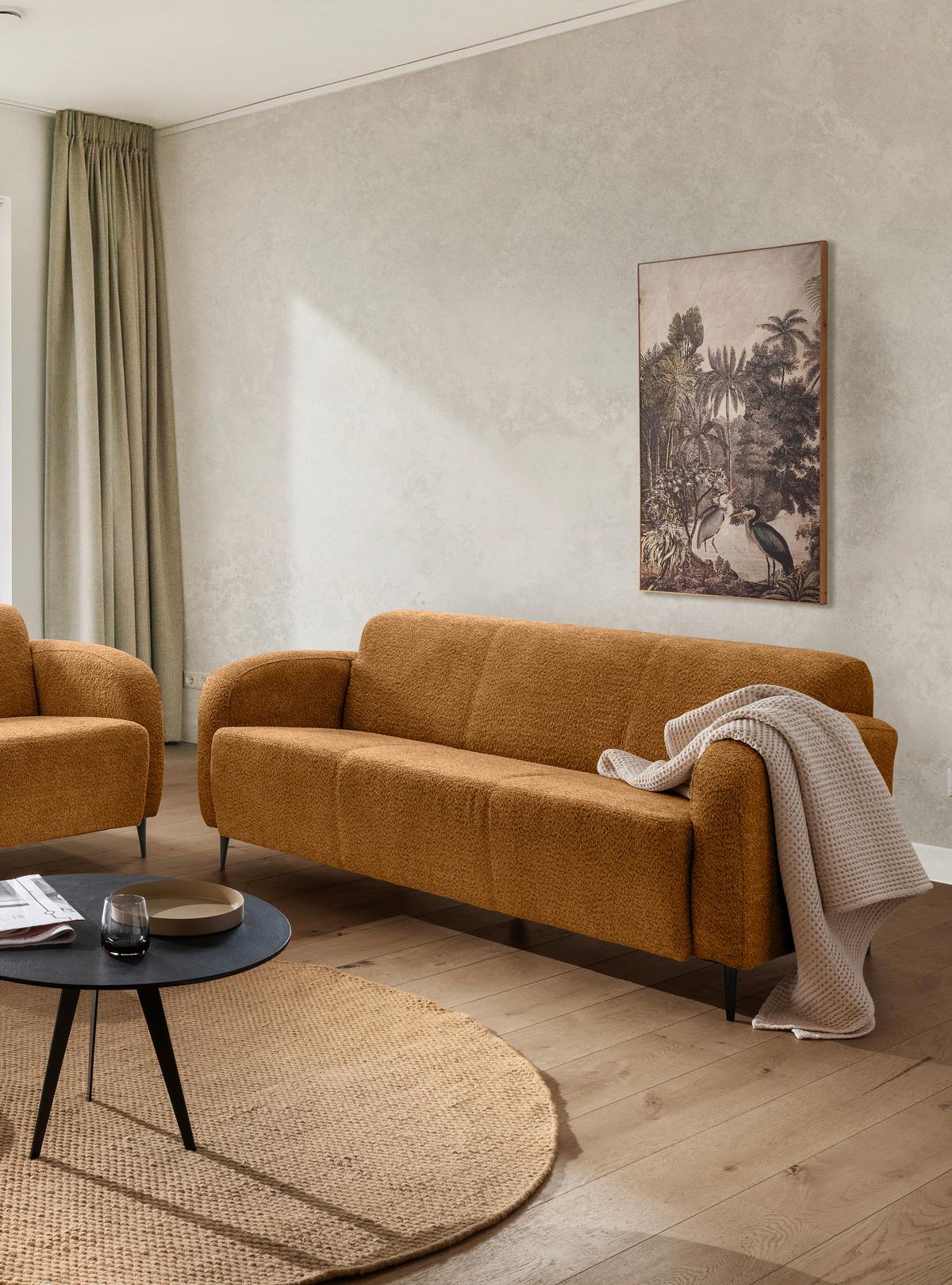 3-Sitzer-Sofa Marone Goldfarben B: 180cm - Goldfarben/Schwarz, MODERN, Textil (180/76/90cm) - Livetastic