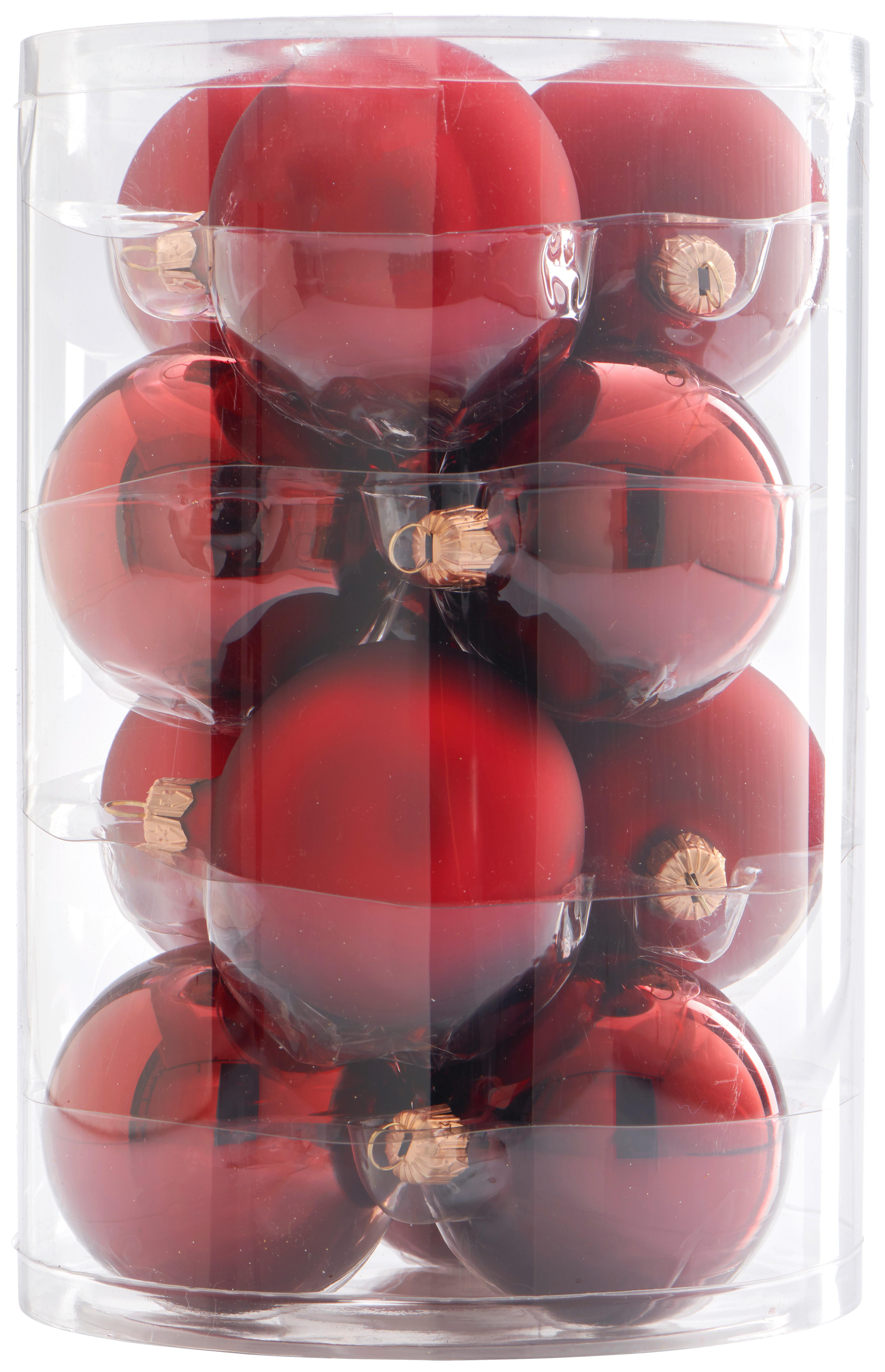 Karácsonyfagömbszett Bella - bordó, Basics, üveg (15/22cm) - Ondega