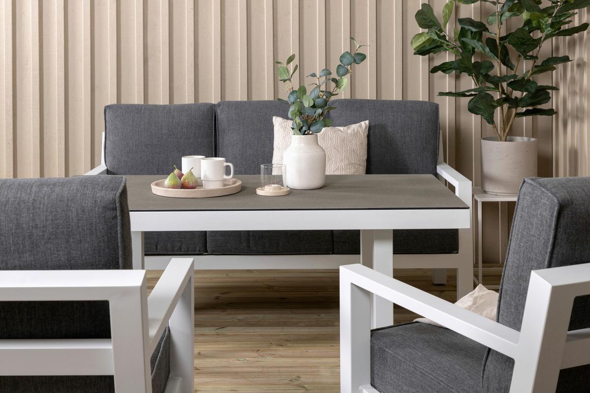 Loungegarnitur 4-tlg Barcelona Metall Mit Kissen - Weiß/Grau, Basics, Textil/Metall - Gardenson