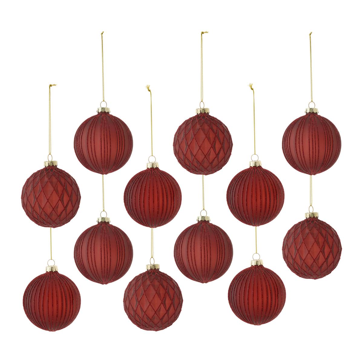 Sada vianočných gulí Miracle, Ø: 8cm, 12ks/bal. - tmavočervená, kov/textil (8cm) - Mömax