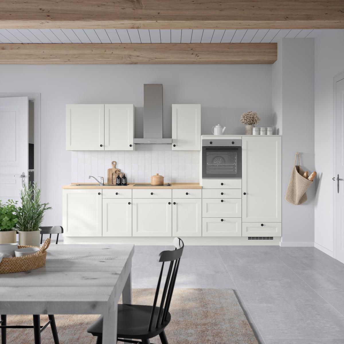 Kuchyňská linka 330 cm, bílá - bílá/barvy dubu, Moderní, kov/kompozitní dřevo (330cm) - Nobilia