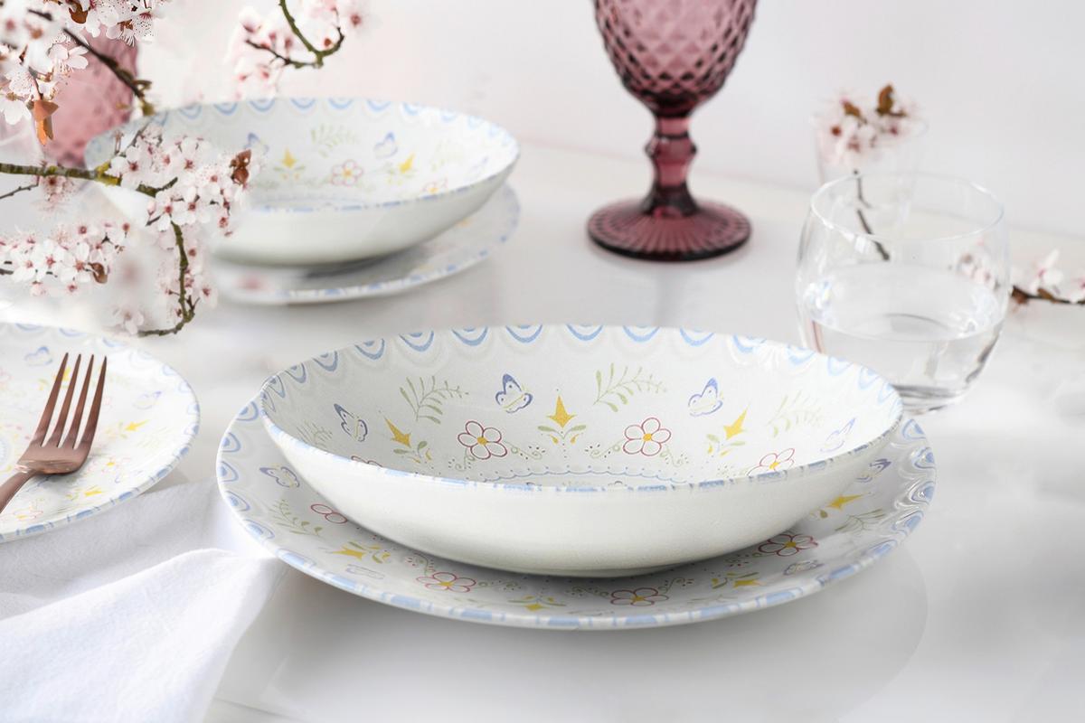 Tafelservice Primavera 12-Tlg. Keramik, Multicolor/Weiß - Multicolor/Weiß, Basics, Keramik - Creatable