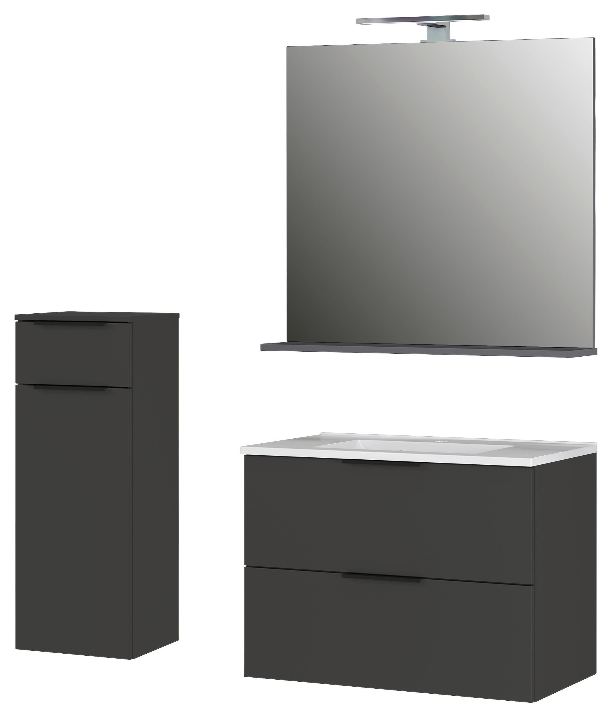 Badezimmer Graphitfarben/Weiß, B: 132 cm - Graphitfarben/Weiß, MODERN, Holzwerkstoff/Stein (132cm) - Germania