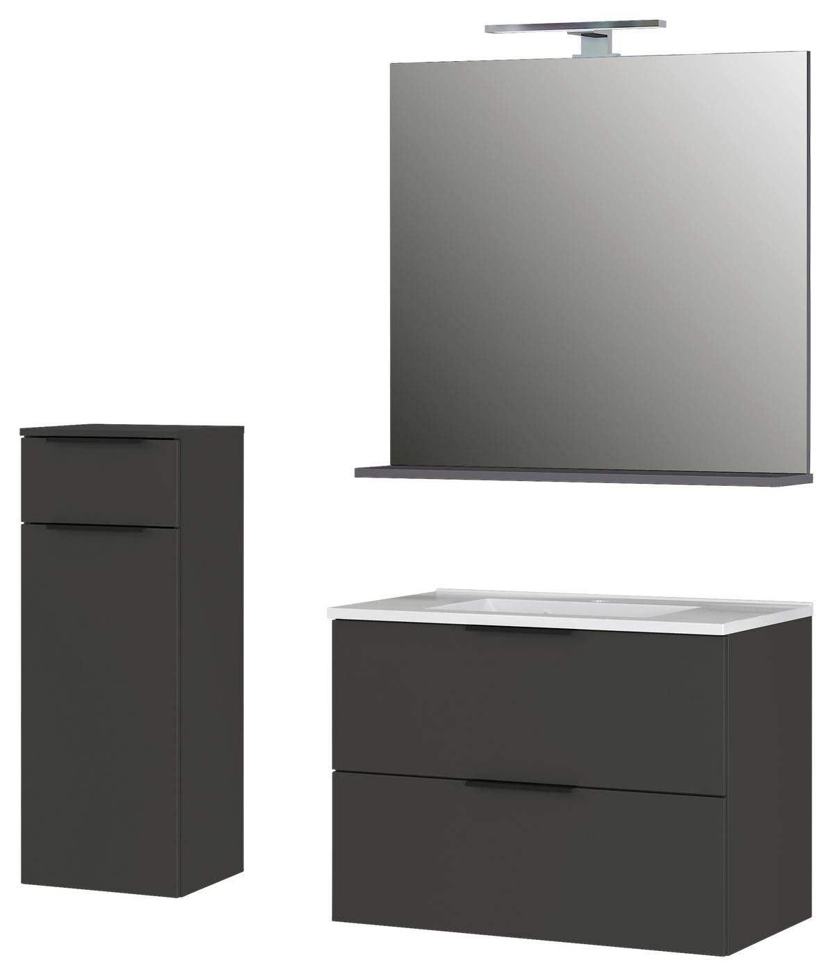 Badezimmer Graphitfarben/Weiß, B: 132 cm - Graphitfarben/Weiß, MODERN, Holzwerkstoff/Stein (132cm) - Germania
