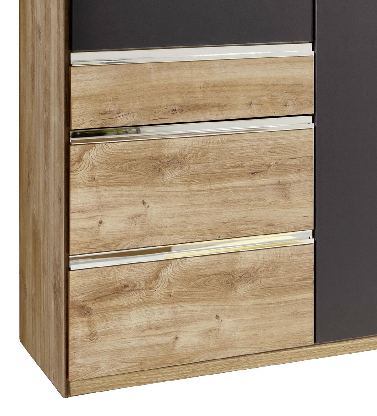Drehtürenschrank Mit Schubladen 250cm Level 36a, Graphit Dekor - Eichefarben/Graphitfarben, MODERN, Holzwerkstoff (250/216/58cm) - MID.YOU