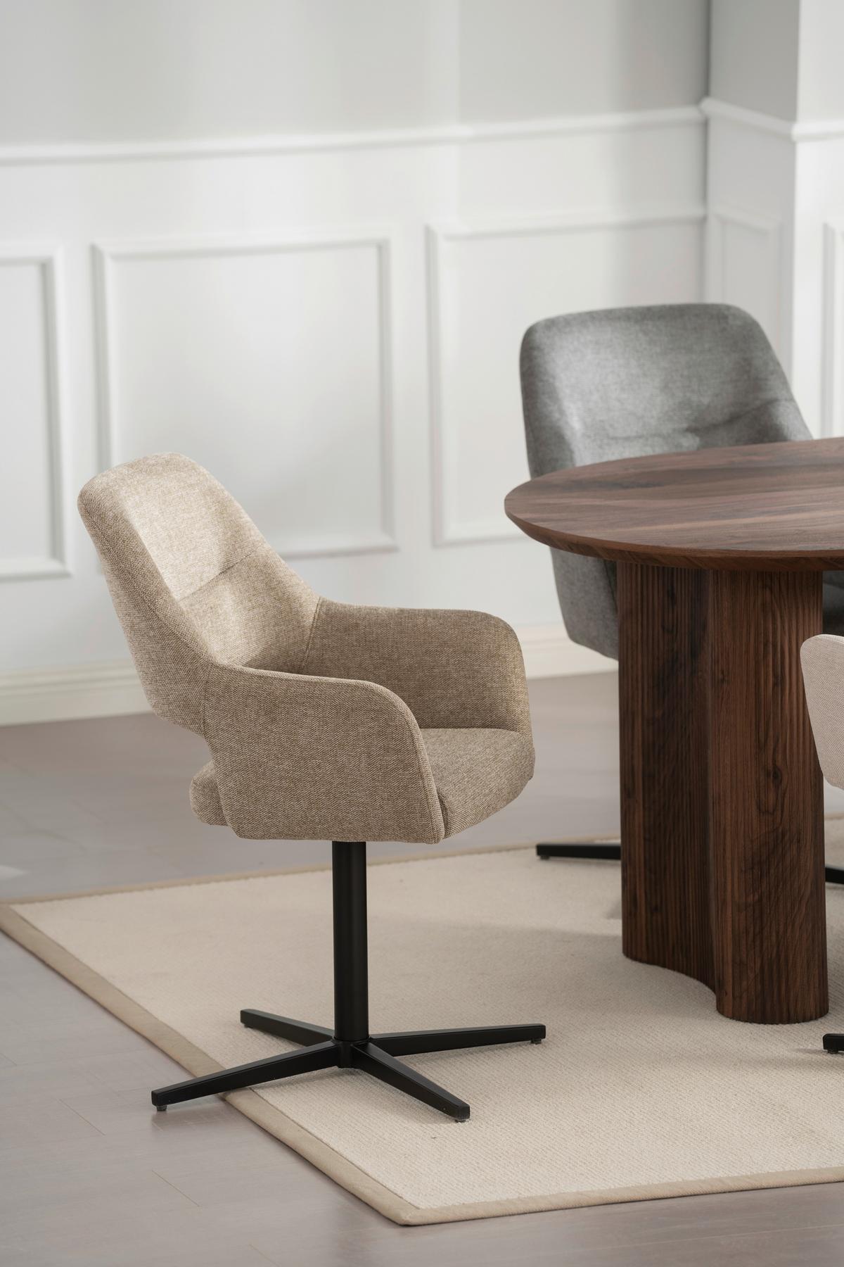 Armlehnstuhl Alexis Leinenoptik Taupe, B: 56 cm - Taupe/Schwarz, MODERN, Holz/Textil (56/86/63cm) - MID.YOU