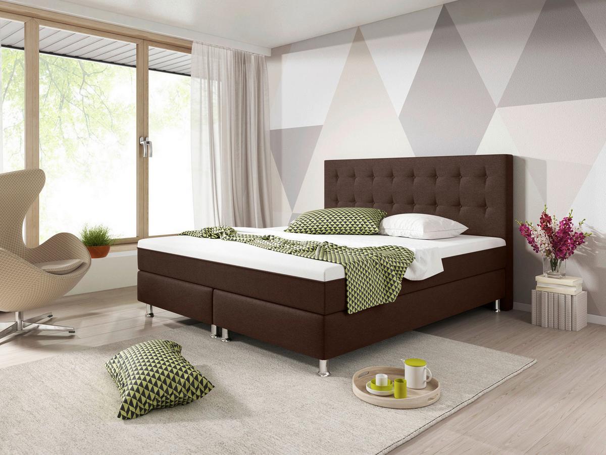 Boxspringbett Mit Topper 180x200 Köln Plus - Silberfarben/Braun, KONVENTIONELL, Textil (180/115/210cm) - MID.YOU