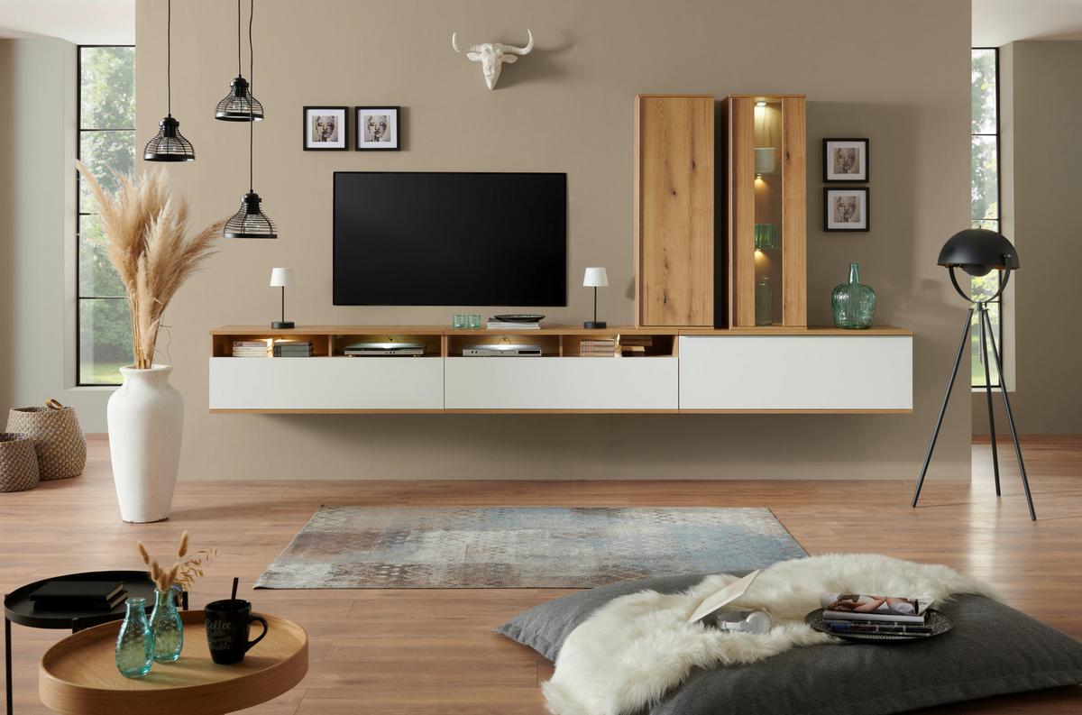 Tv-element Power B: 127,5 Cm Weiß/eiche Dekor - MODERN, Holzwerkstoff (127,5/46/40cm)