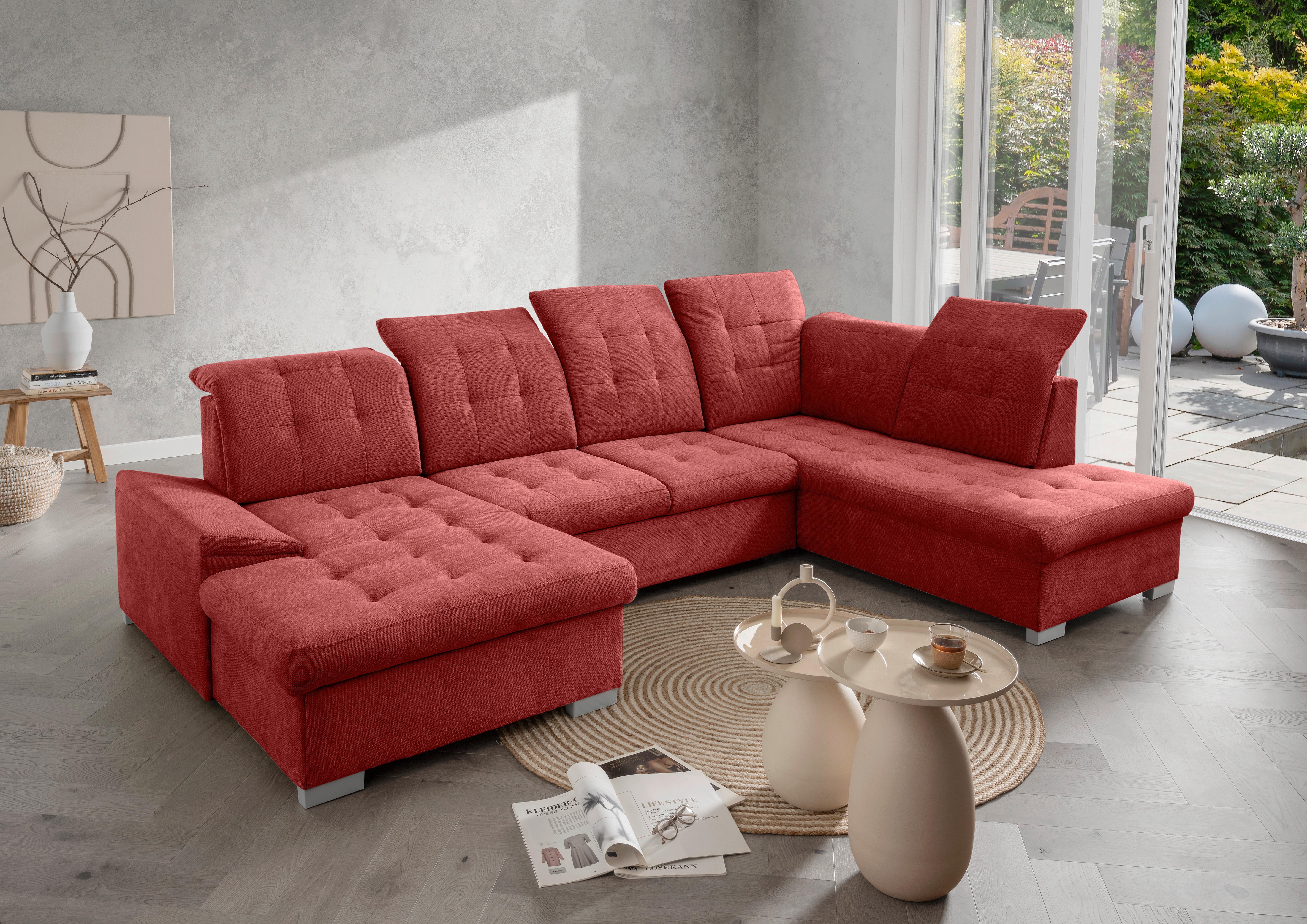 Wohnlandschaft Zira Rot U: 169x330x212cm - Chromfarben/Rot, MODERN, Textil (169/330/212cm) - Livetastic