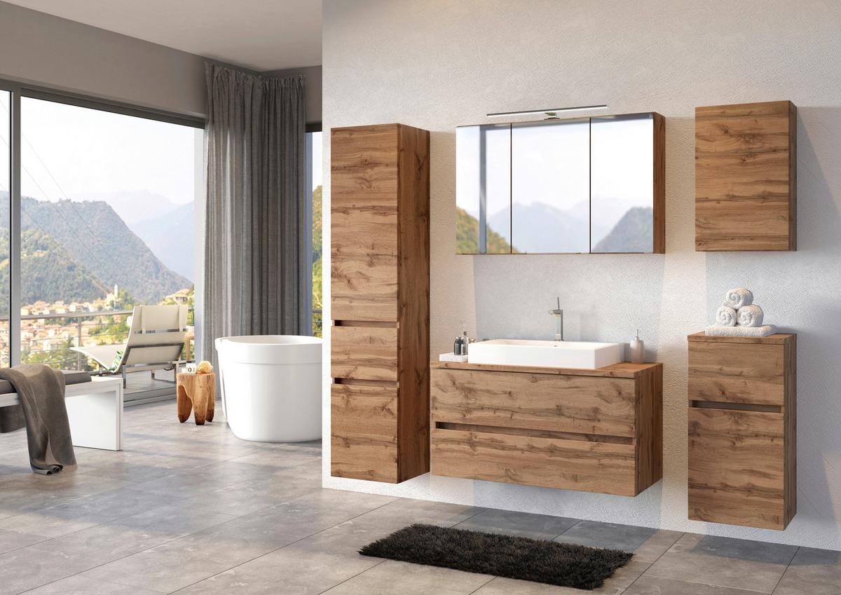 Waschbecken Mit Unterschrank Pienza B: 100 Cm Eiche Dekor - Eiche Wotan/Weiß, MODERN, Keramik/Holzwerkstoff (100cm) - Held