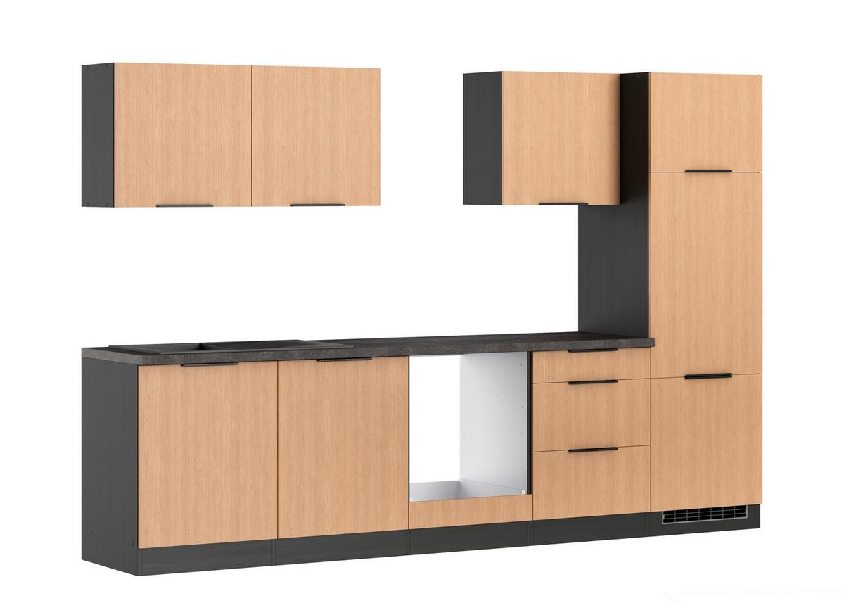Küchenleerblock Glasgow Eichefarben/graphit B: 300 Cm - Eichefarben/Graphitfarben, LIFESTYLE, Holzwerkstoff (300cm) - Held