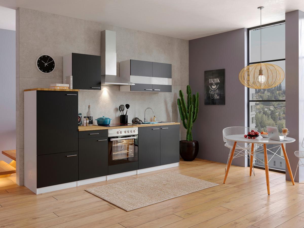 Küchenzeile Ohne Geräte B: 270 Cm Schwarz/weiß/nussbaum Dekor - Nussbaumfarben/Schwarz, Basics, Holzwerkstoff (270cm) - Respekta