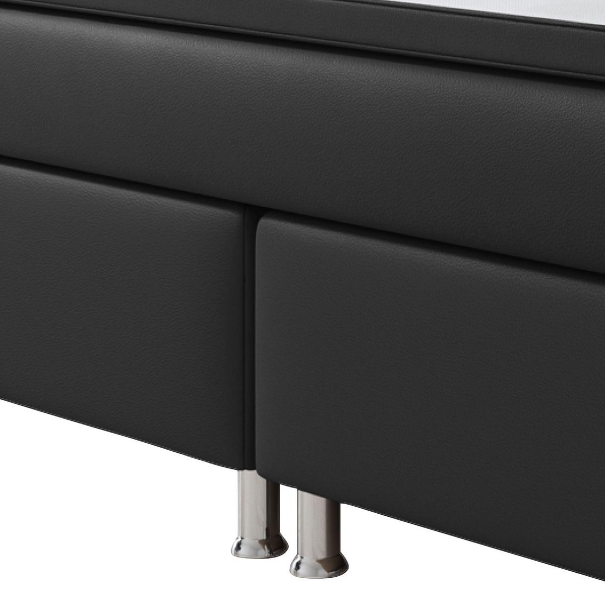 Boxspringbett mit Topper / Matratze 180x200 cm Miami - Silberfarben/Schwarz, KONVENTIONELL, Leder/Textil (200/125/210cm) - MID.YOU