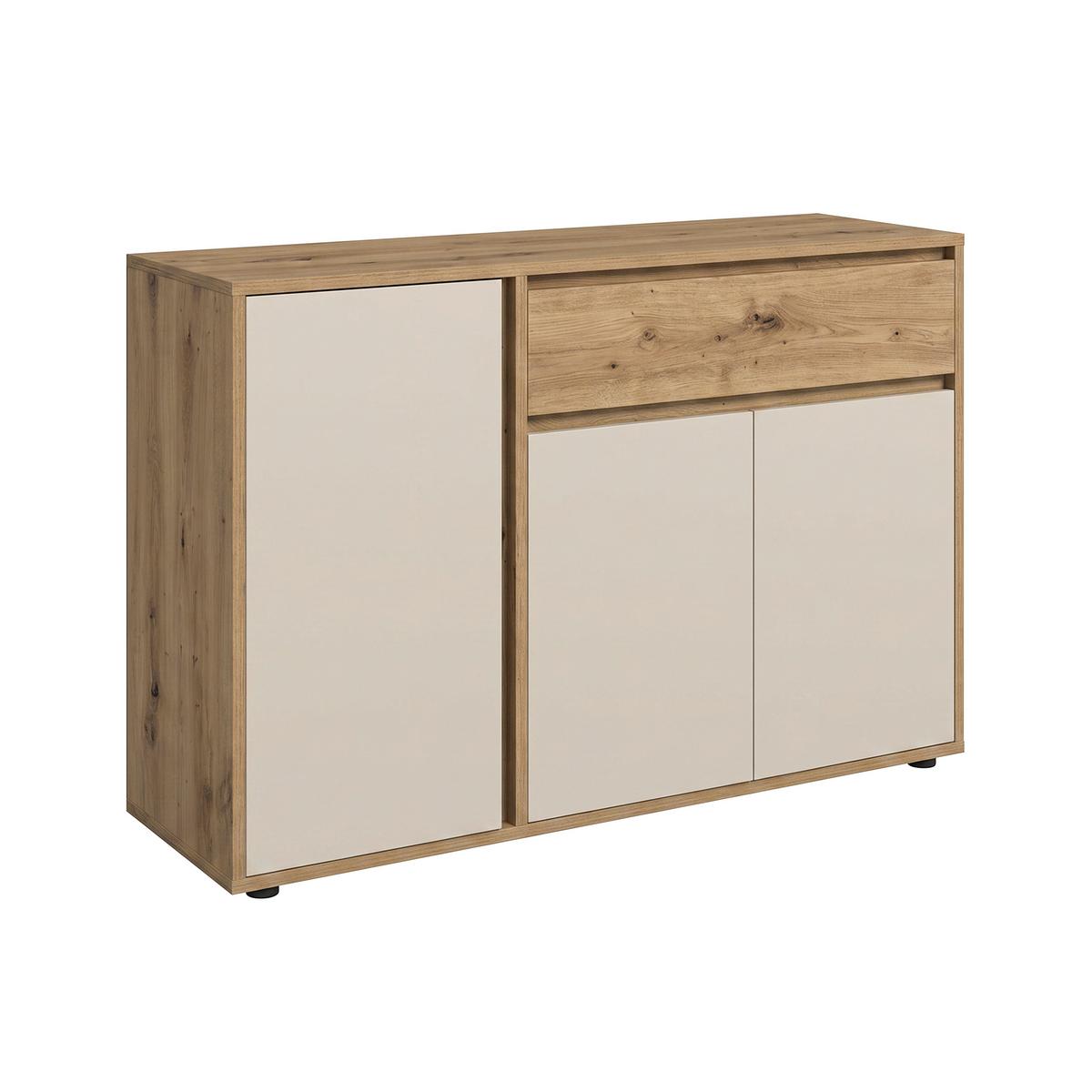 Sideboard Caneva Eiche Artisan/Kaschmir B:128cm - Kaschmir/Schwarz, MODERN, Holzwerkstoff (128/86/40,3cm)