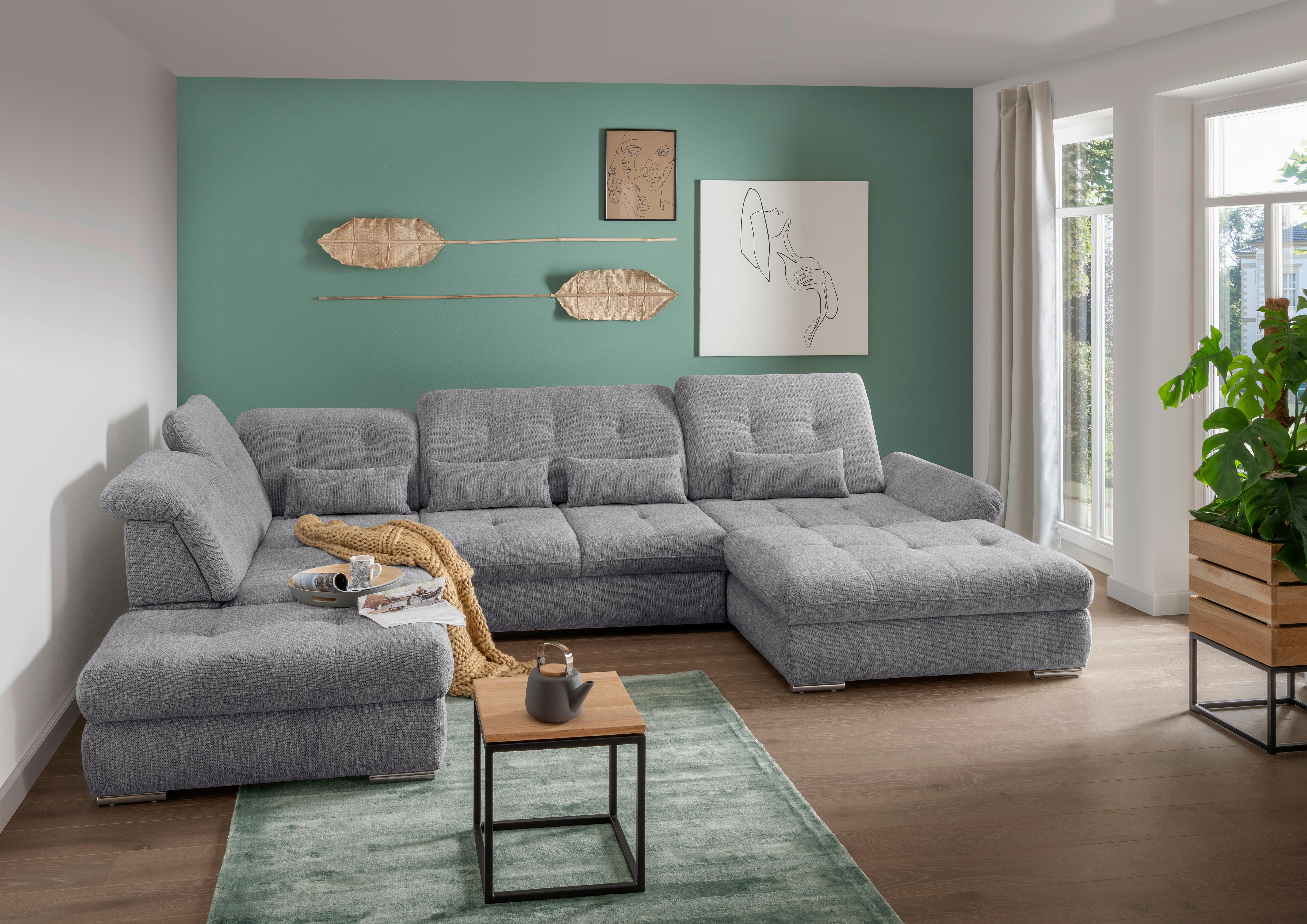 Wohnlandschaft Dalida Dunkelgrau U: 254x376x195 Cm - Chromfarben/Dunkelgrau, MODERN, Textil (254/376/195cm) - Livetastic