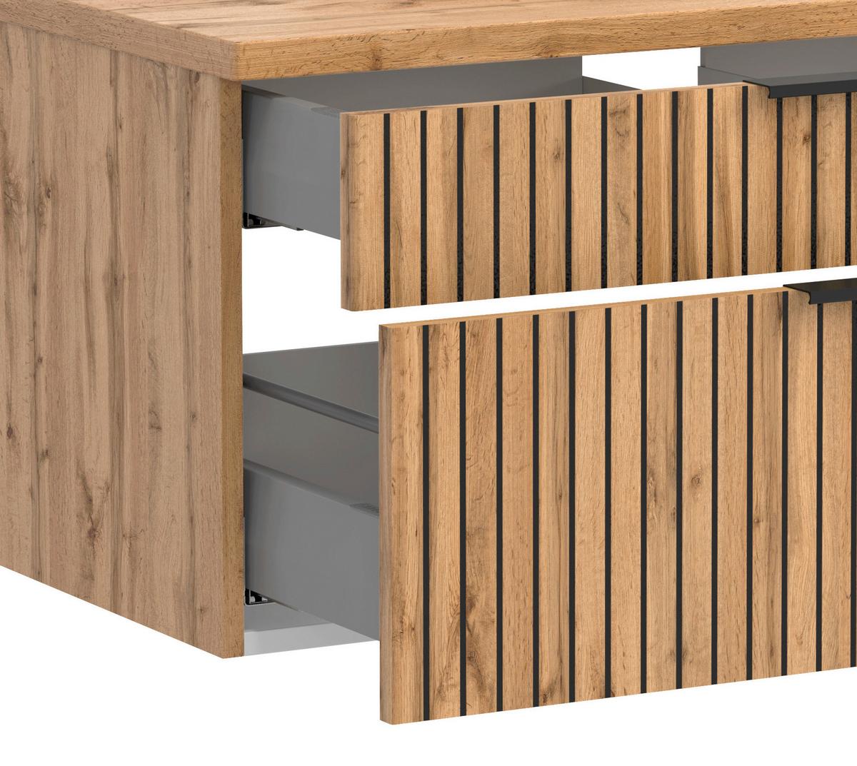 Waschbecken Mit Unterschrank Chester B: 80 Cm - Eiche Wotan/Schwarz, MODERN, Keramik/Holzwerkstoff (80cm) - Held