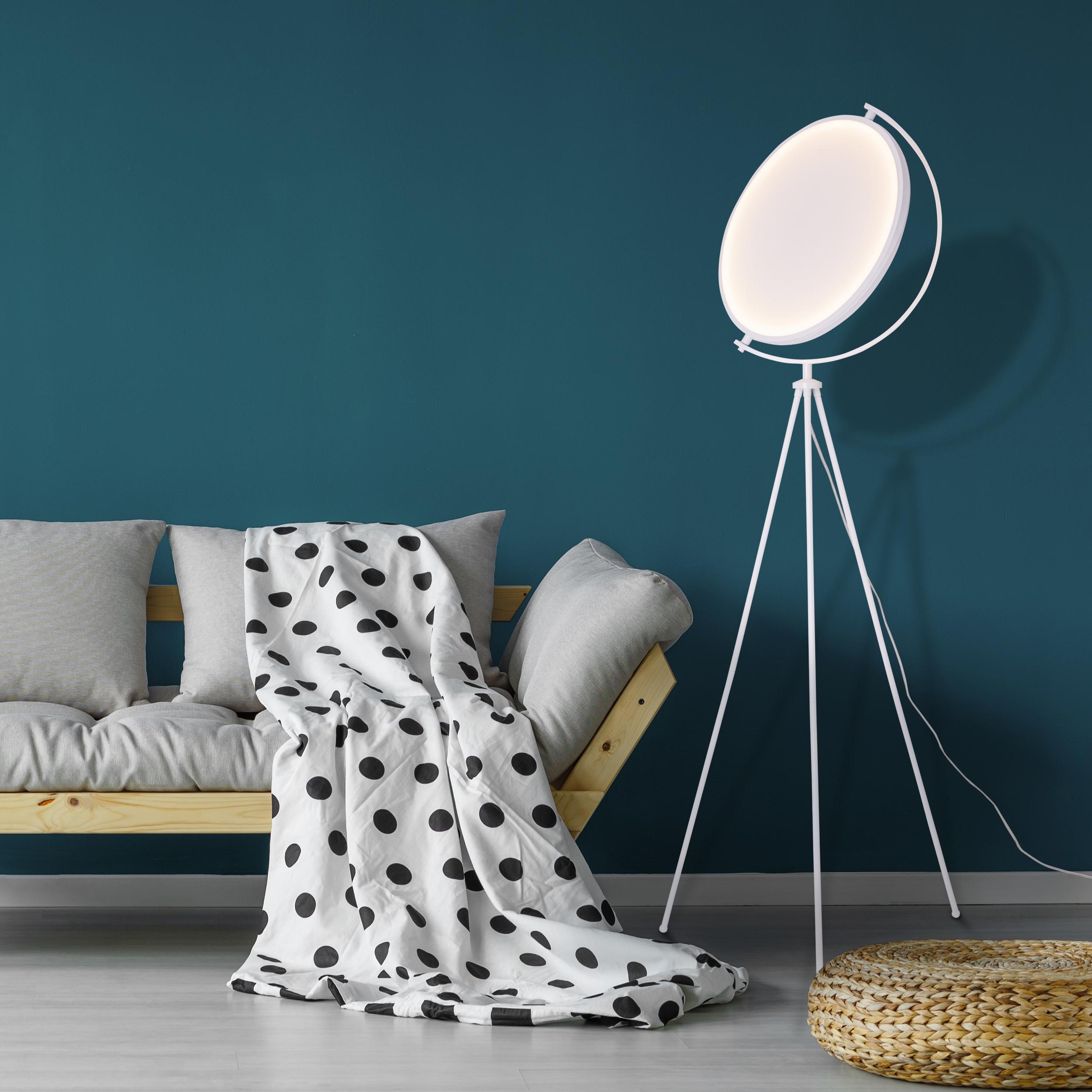 LED-Stehlampe Munega Weiß Rund - Weiß, Design, Kunststoff/Textil (41/156cm) - Näve