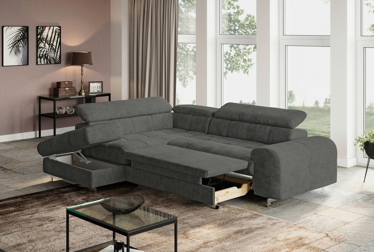 Ecksofa Mit Schlaffunktion Cloud + Anthrazit - Chromfarben/Anthrazit, KONVENTIONELL, Textil (206/257cm) - Livetastic