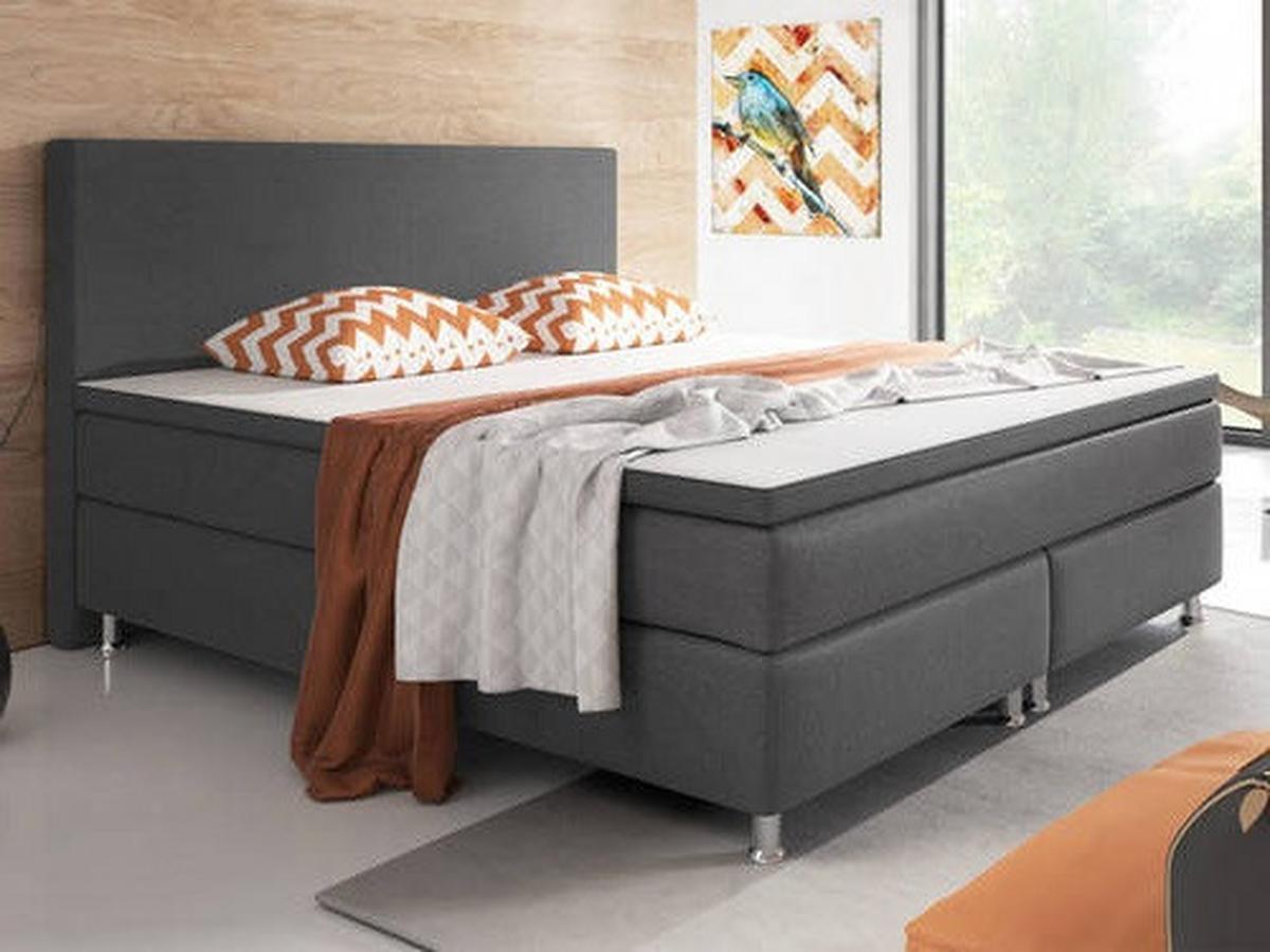 Boxspringbett mit Topper 180x200 Berlin - Anthrazit/Silberfarben, KONVENTIONELL, Textil (180/200cm) - MID.YOU