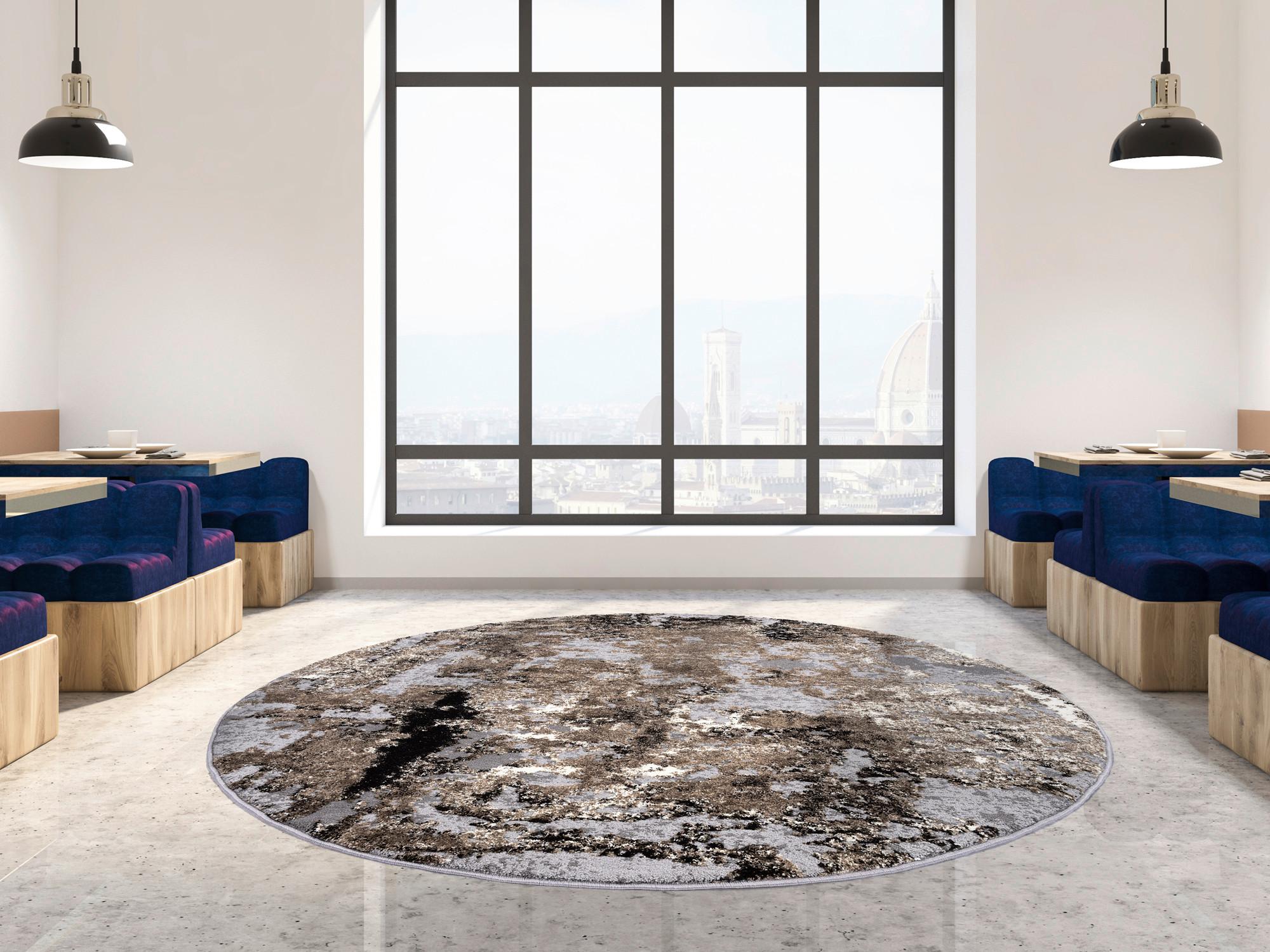 Webteppich Braun/Beige Timeline Quantum Rund Ø 160 cm - Beige/Braun, Design, Textil (160cm) - Novel