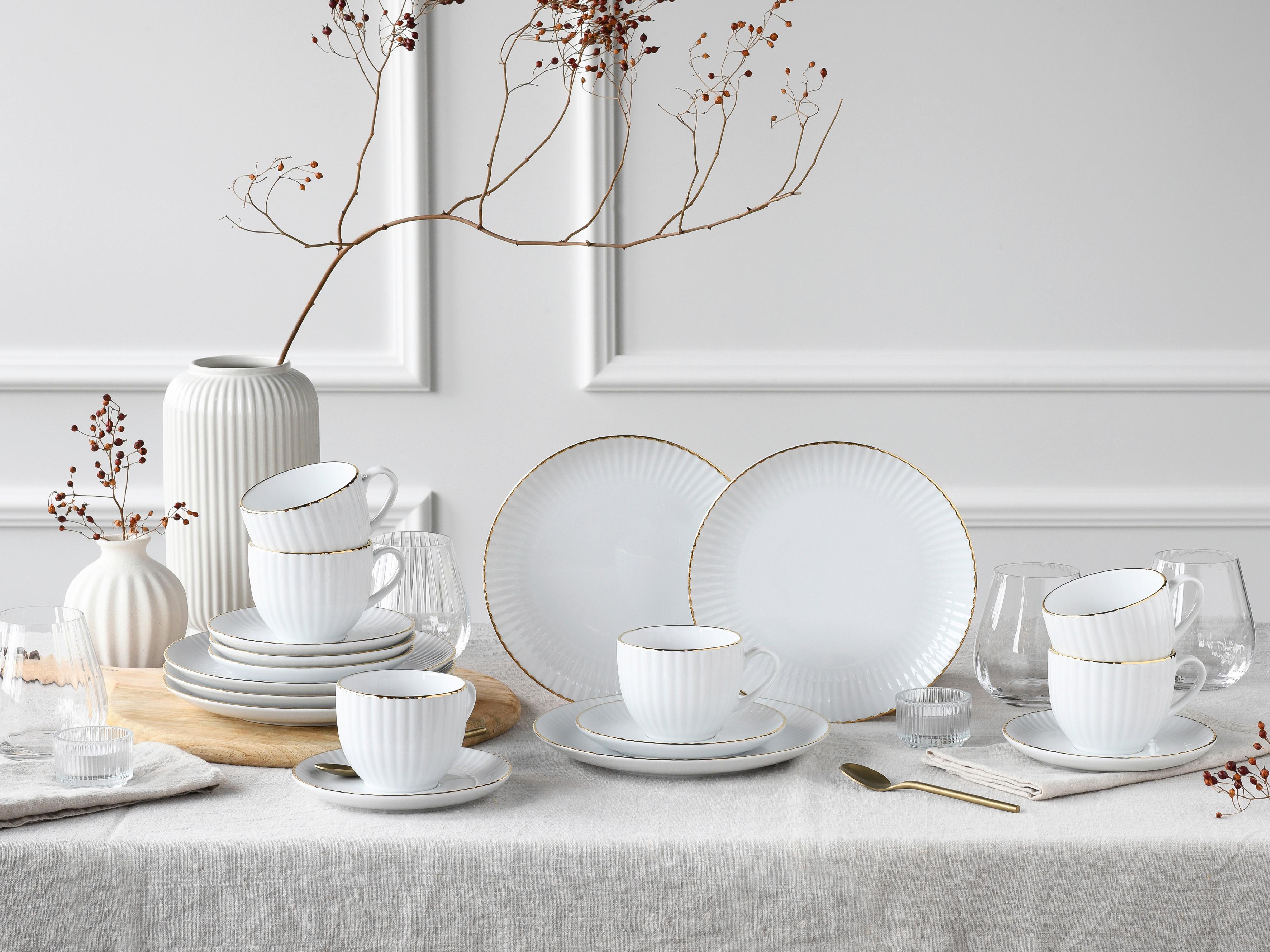 Kaffeeservice Allegra Goldfarben/weiß 18--Teilig - Goldfarben/Weiß, Basics, Keramik - Creatable
