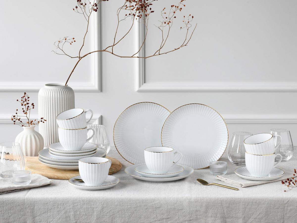 Kaffeeservice Allegra Goldfarben/weiß 18--Teilig - Goldfarben/Weiß, Basics, Keramik - Creatable