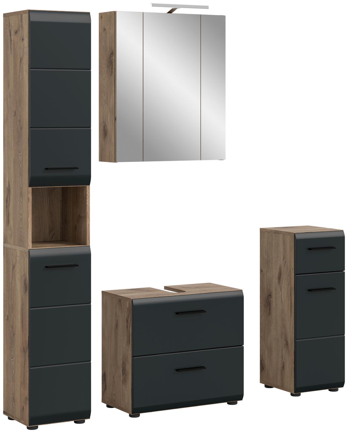 Badezimmer Ice Schwarz/Eiche Dekor B: 120cm - Eiche dunkel/Schwarz, Basics, Holzwerkstoff (120cm) - MID.YOU