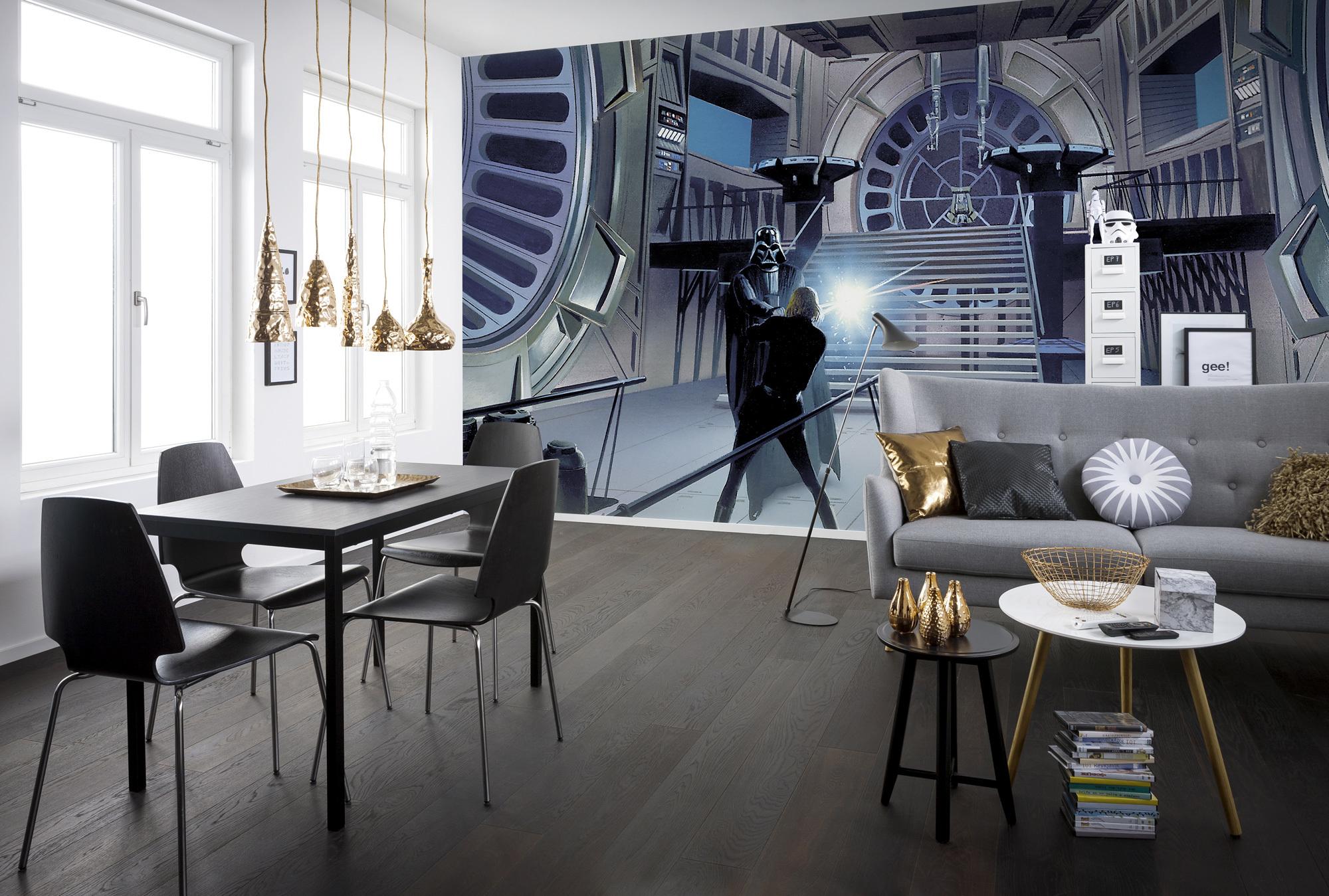 Fototapete Star Wars Duell Throneroom - Blau/Schwarz, Trend, Textil (500/250cm)