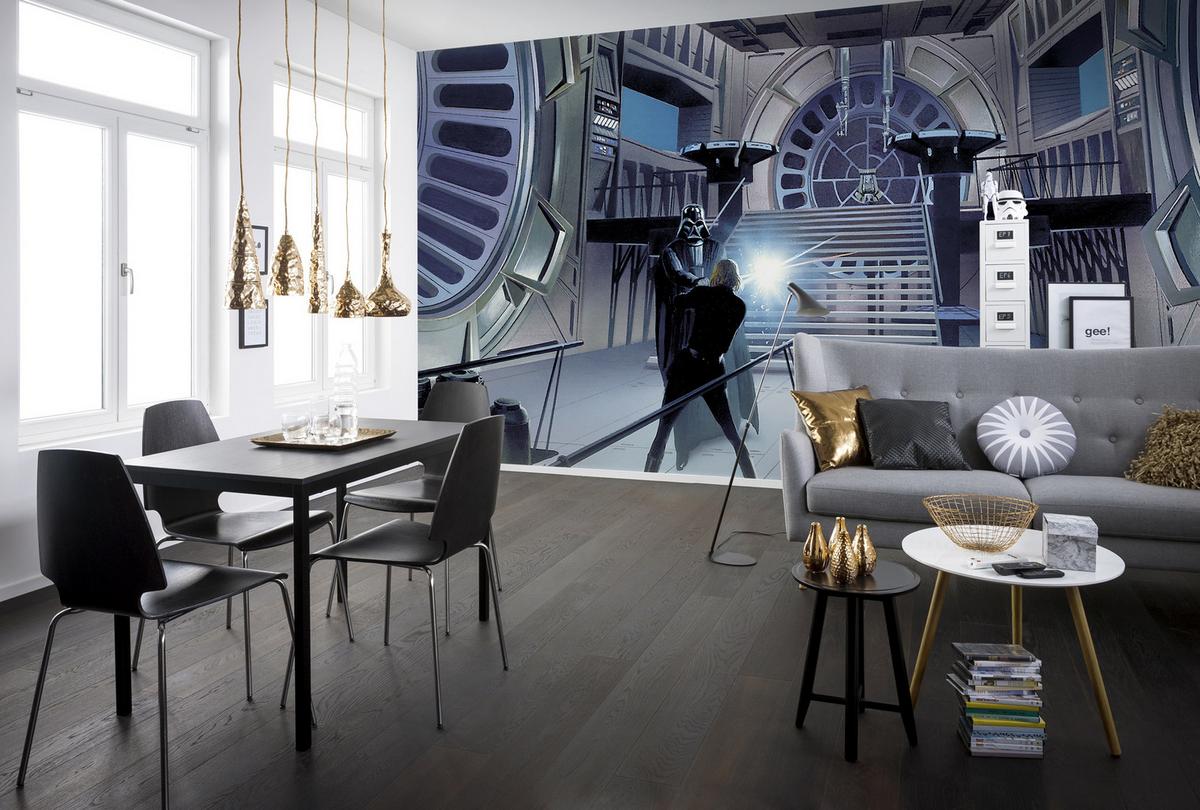 Fototapete Star Wars Duell Throneroom - Blau/Schwarz, Trend, Textil (500/250cm)