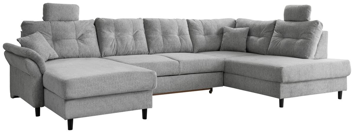 Wohnlandschaft Brizzini Silberfarben U: 176x338x206 Cm - Silberfarben/Schwarz, MODERN, Textil (176/338/206cm) - Livetastic