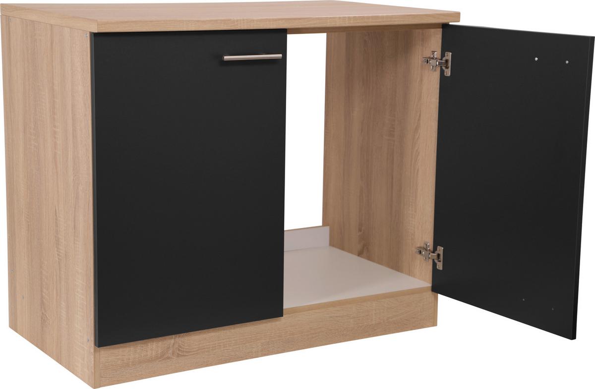 Spülenunterschrank Merle Schwarz, Eiche Dekor B: 100 cm - Eichefarben/Schwarz, Basics, Holzwerkstoff (100/84,8/60cm) - Respekta