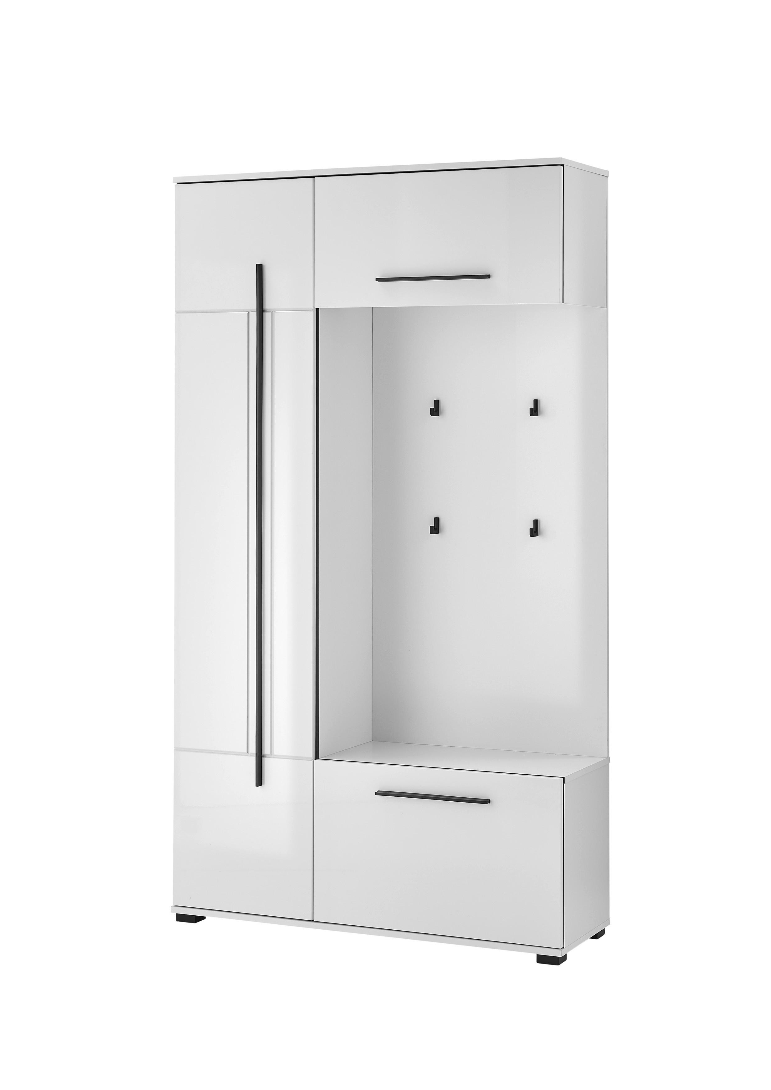 GARDEROBE Cantara Weiß/Weiß HG B: 111cm - Weiß Hochglanz/Weiß, MODERN, Holzwerkstoff (111/201/39cm) - MID.YOU