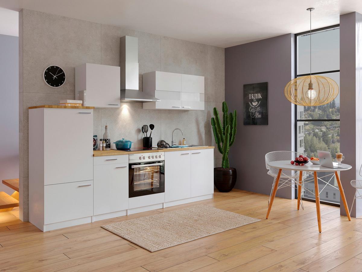 Küchenzeile Ohne Geräte B: 270 Cm Weiß/nussbaum Dekor, Modern - Nussbaumfarben/Weiß, Basics, Holzwerkstoff (270cm) - Respekta