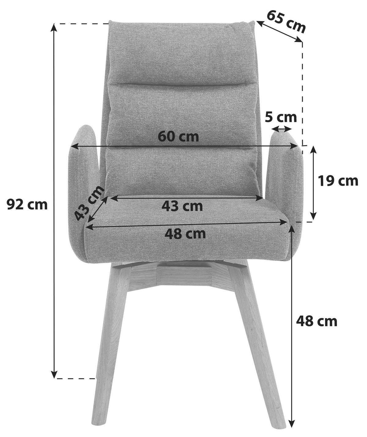 Armlehnstuhl Kampala Anthrazit Gepolstert - Eichefarben/Dunkelgrau, Basics, Holz/Textil (60/92/65cm) - MID.YOU
