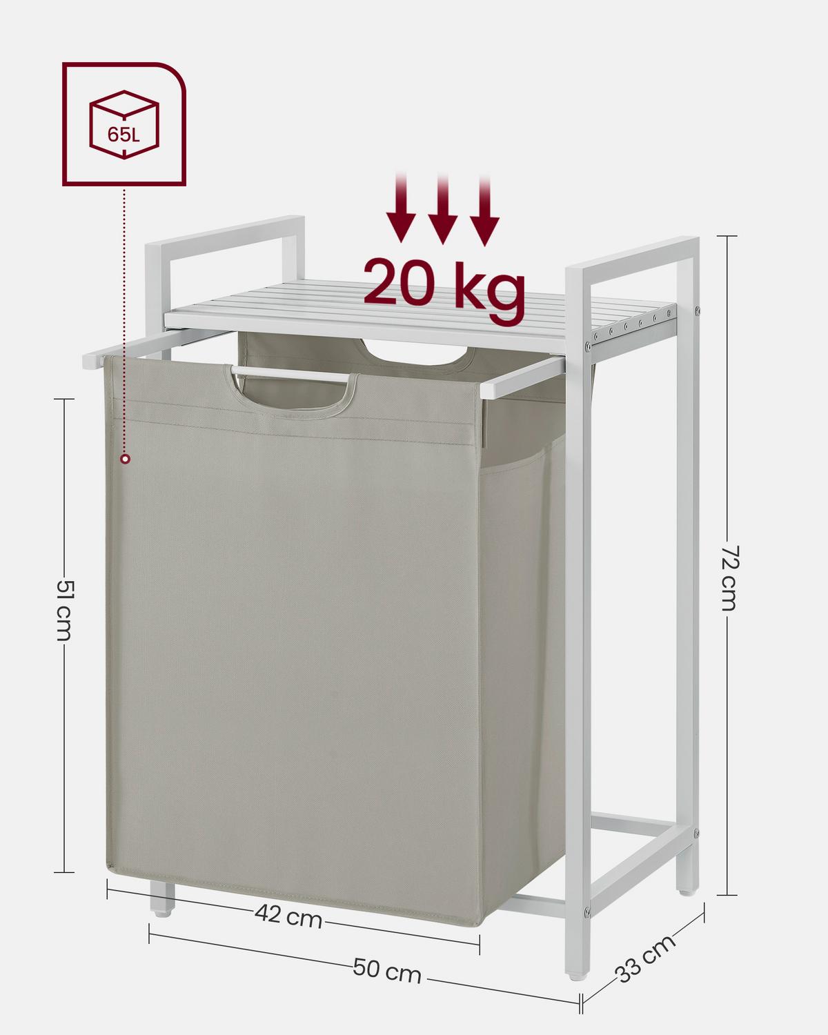Wäschekorb Blh101w01 - Weiß/Grau, Trend, Holzwerkstoff/Textil (50/72/33cm) - MID.YOU