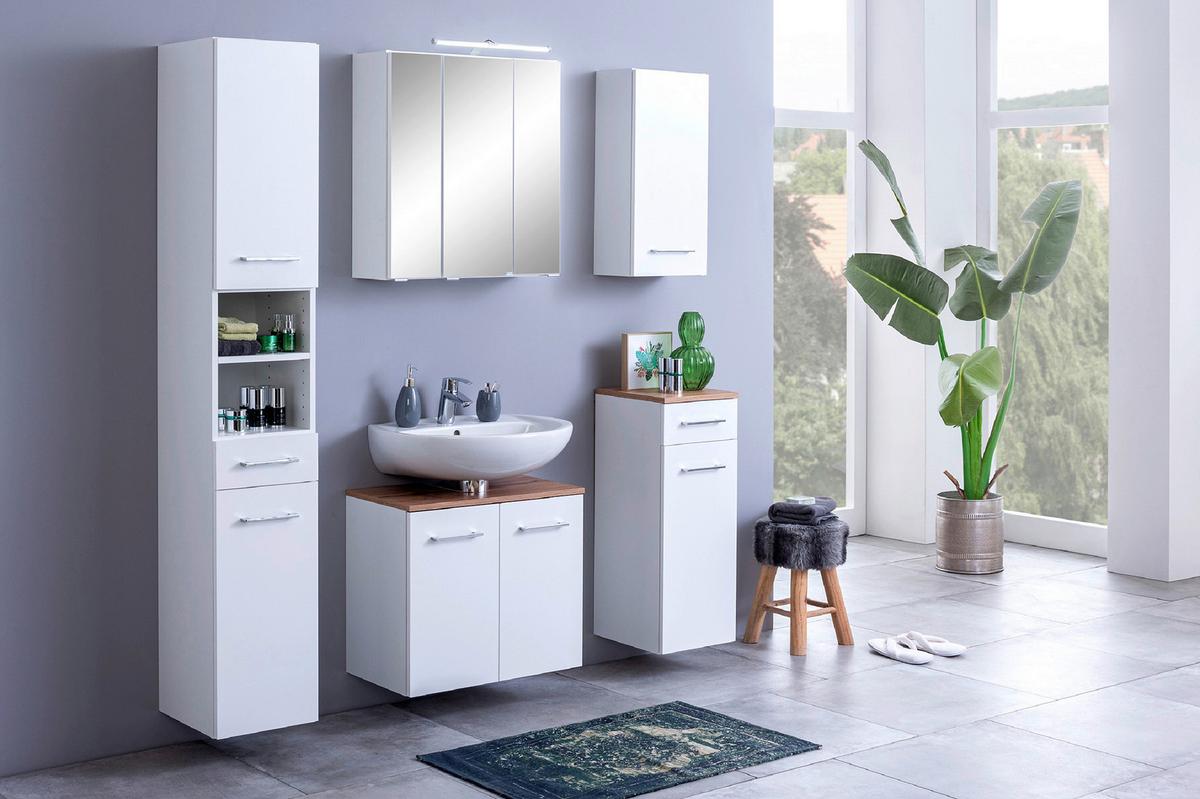 Badezimmer Hochschrank Paris 30/X80 cm Weiß - Silberfarben/Weiß, MODERN, Holzwerkstoff (30/180/35cm) - Held