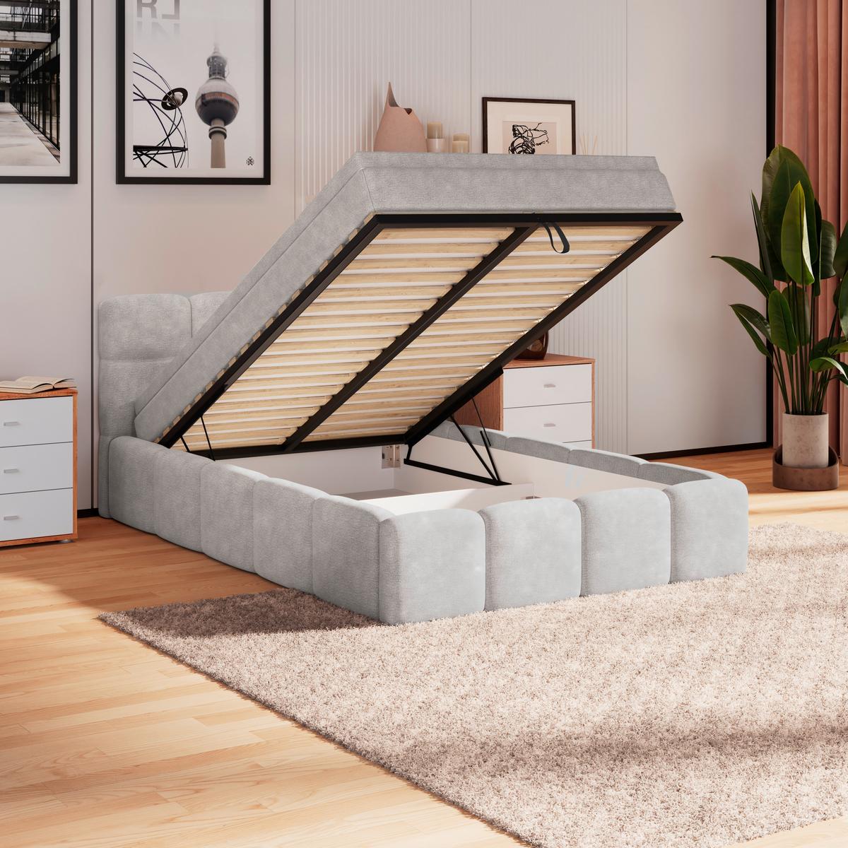 Polsterbett Noe Hellgrau 120x200 Cm - Hellgrau/Schwarz, Trend, Textil/Metall (120/200cm)