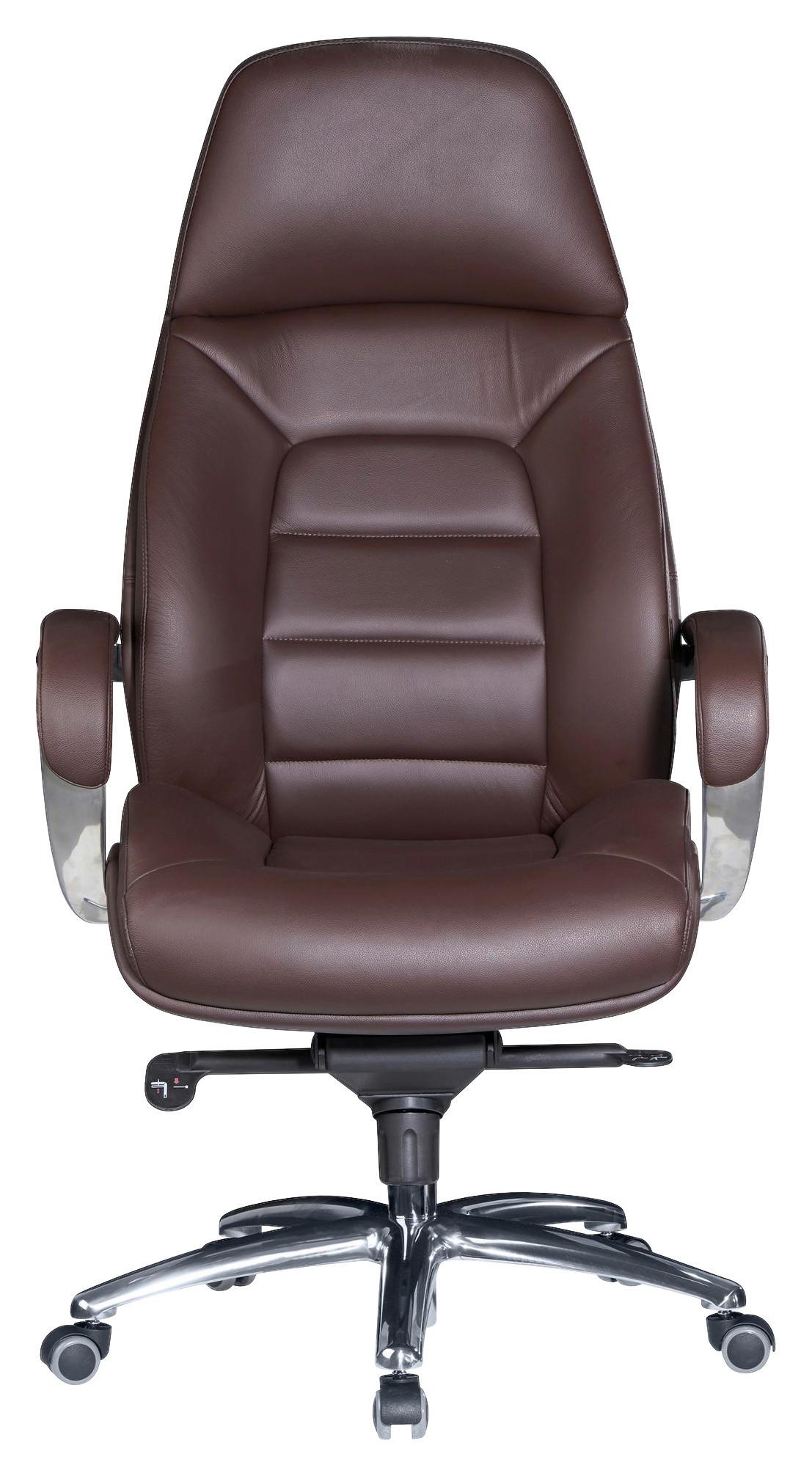 Chefsessel mit Armstützen Dunkelbraun Leder Bis 120 Kg - Dunkelbraun/Alufarben, MODERN, Leder/Kunststoff (67/140/67cm) - MID.YOU