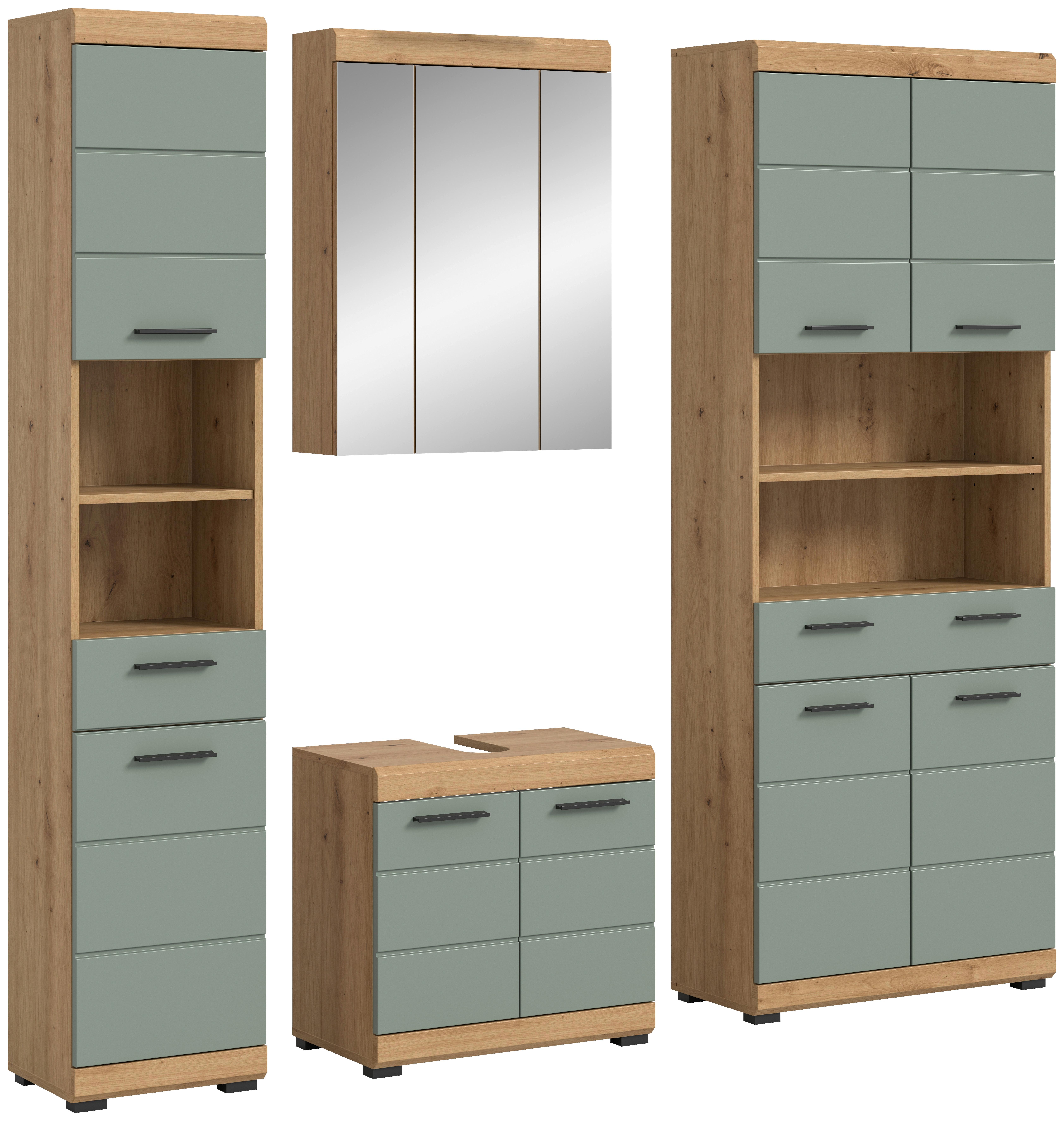 Badezimmer Scout Eiche Artisan Dekor Graugrün - Schwarz/Eiche Artisan, MODERN, Glas/Holzwerkstoff (191cm) - MID.YOU