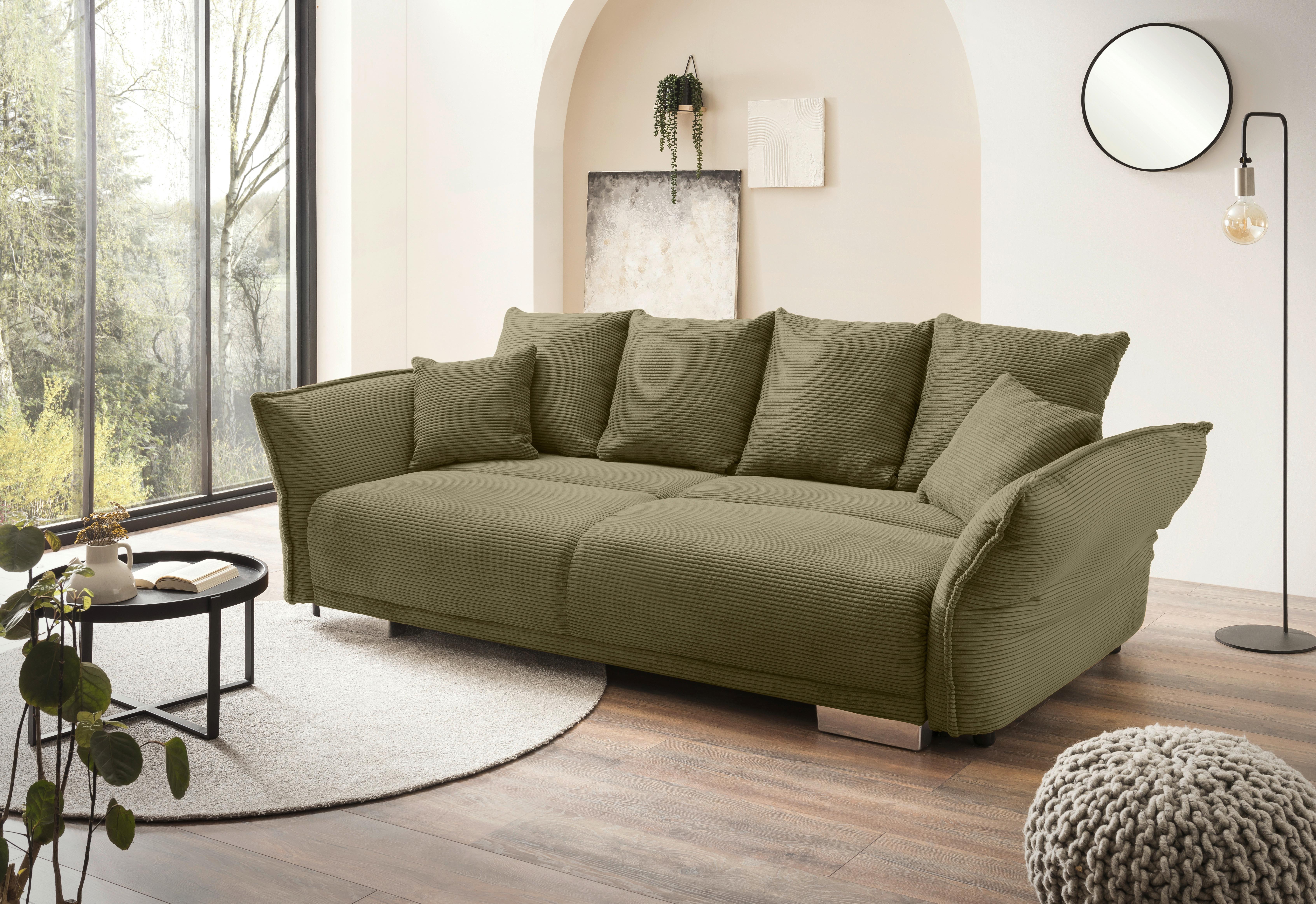 Bigsofa Pera, Olivgrün B: 242 cm - Chromfarben/Olivgrün, MODERN, Textil (242/71/90/131cm) - Livetastic