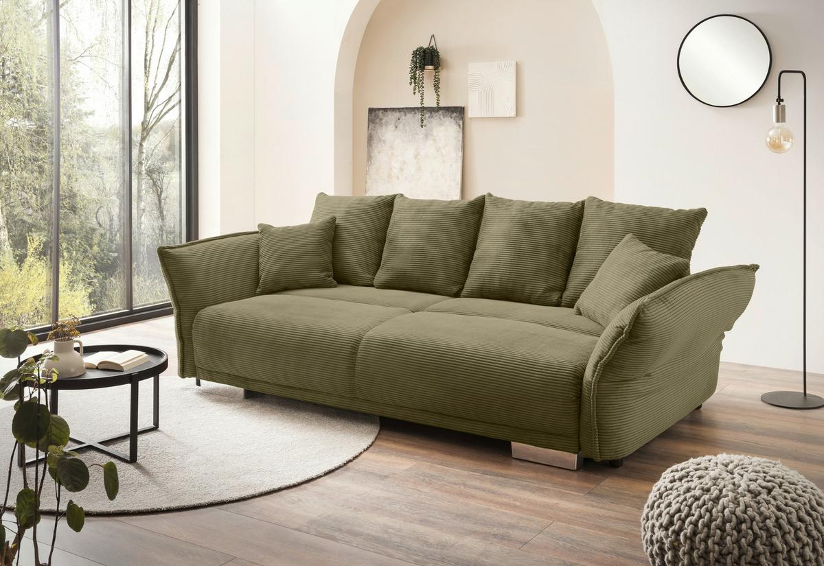 Bigsofa Pera, Olivgrün B: 242 cm - Chromfarben/Olivgrün, MODERN, Textil (242/71/90/131cm) - Livetastic