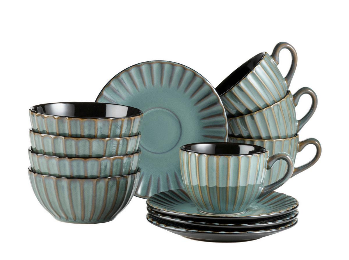 Frühstücksservice Confino Braun Petrol 12-teilig - Petrol/Braun, Basics, Keramik - Mäser